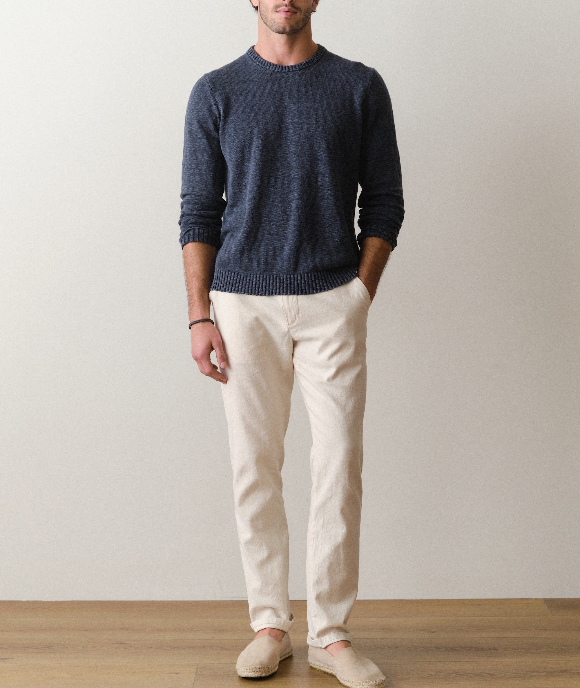 Long Sleeve Slub Crew Sweater Tee Vintage Indigo