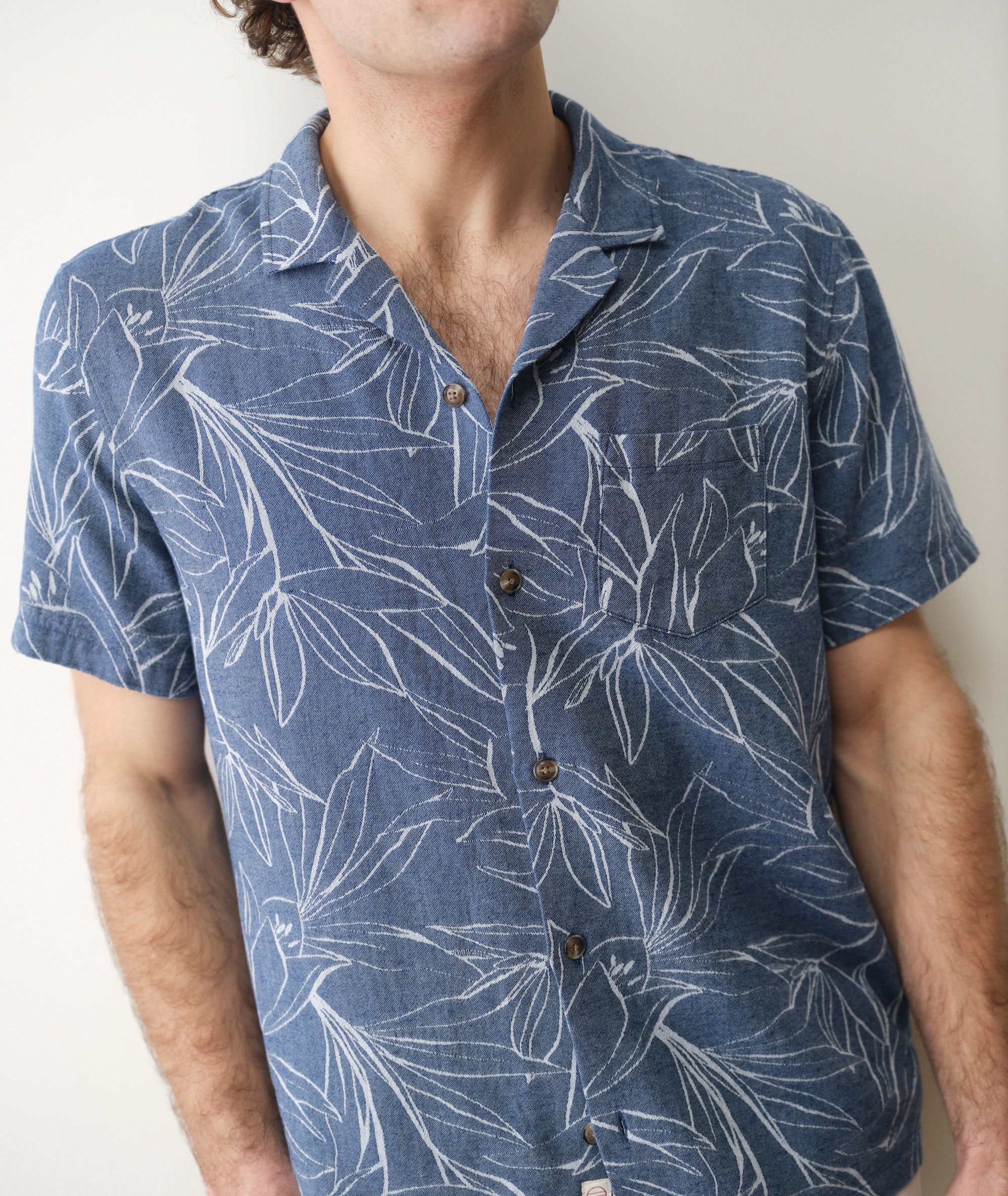 Jacquard Short Sleeve Resort Shirt Blue Floral