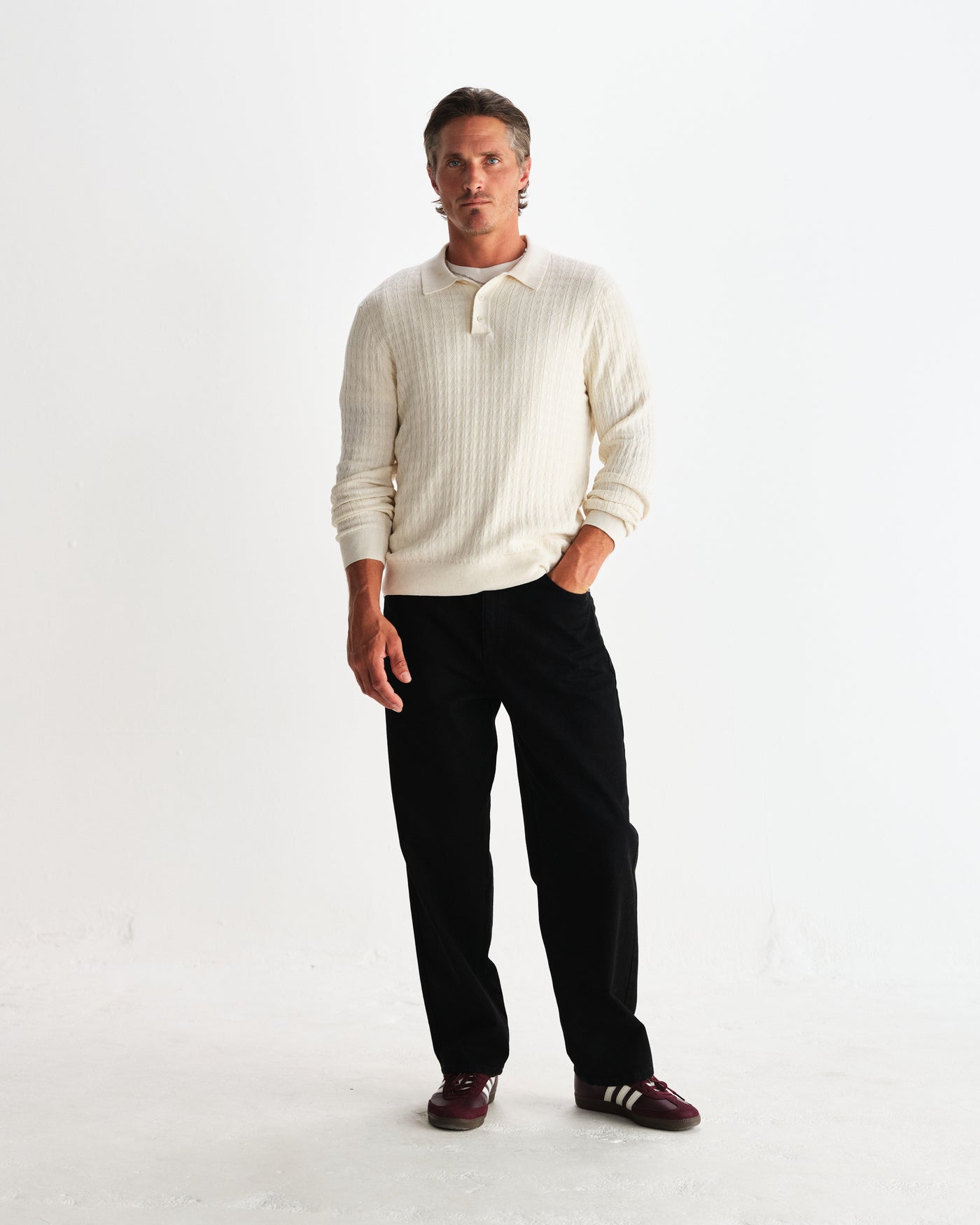 Oban Polo - Diamond Stripe Knit Ecru