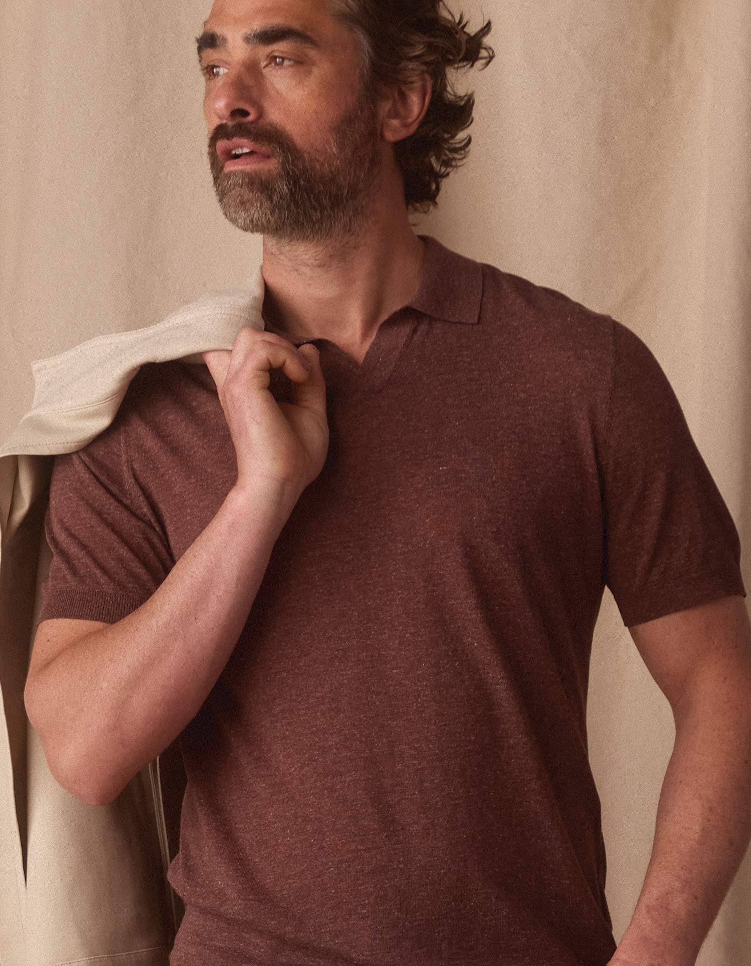 Summer Linen Blend Knit Polo Espresso