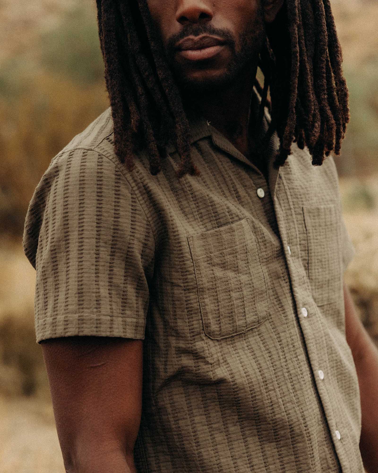The Conrad Shirt Fatigue Olive Dobby Stripe