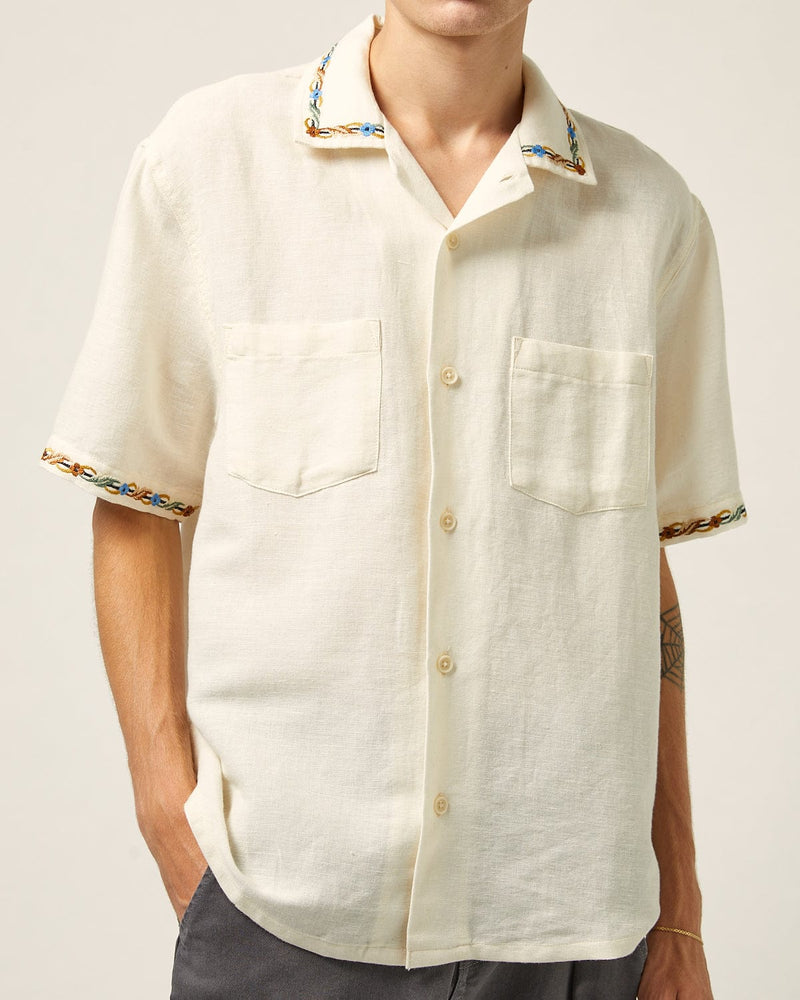 Rose Chain Short Sleeve Camp Shirt Natural