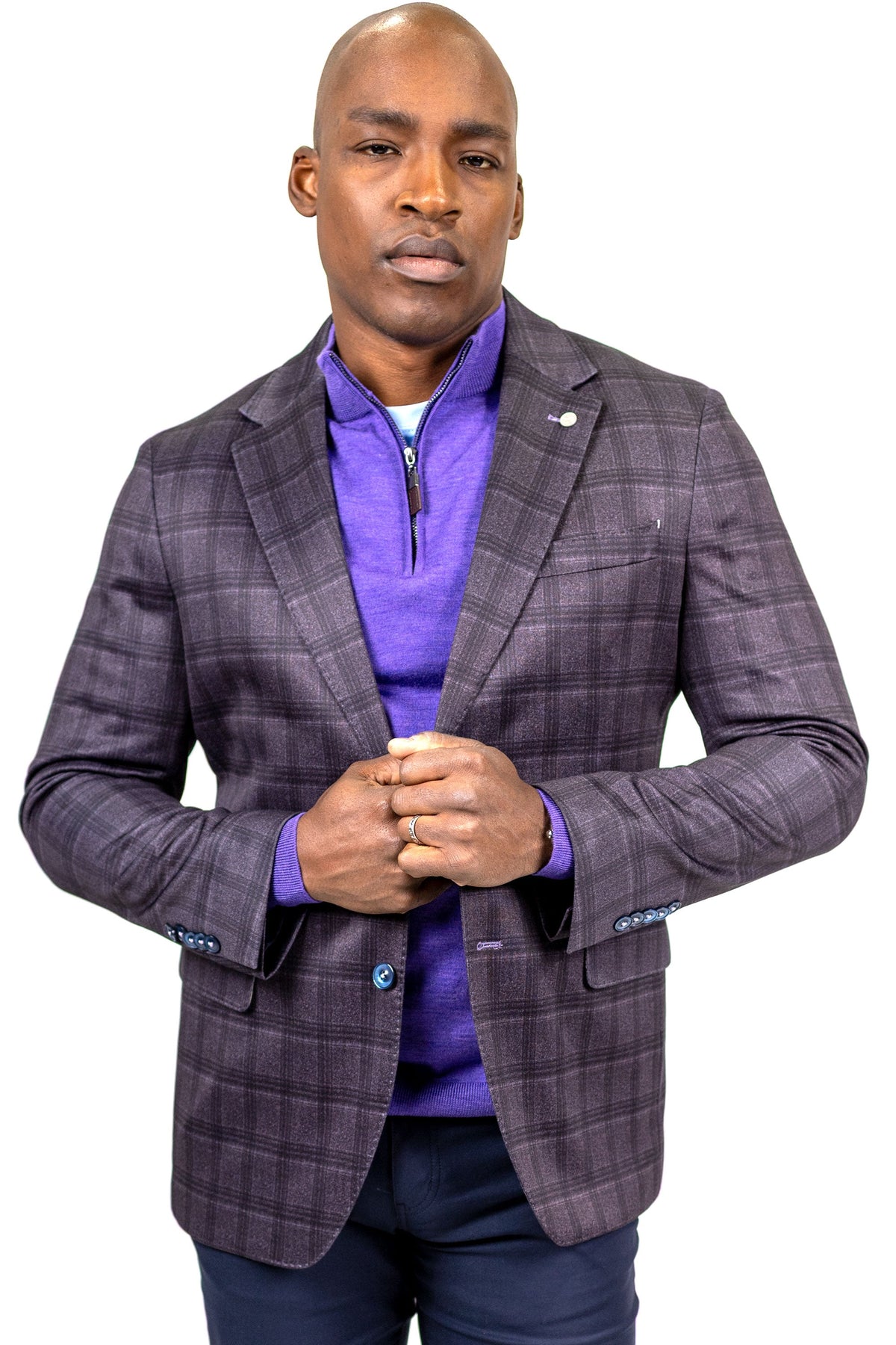 Hillsboro Cotton Knit Sport Coat Purple Windowpane
