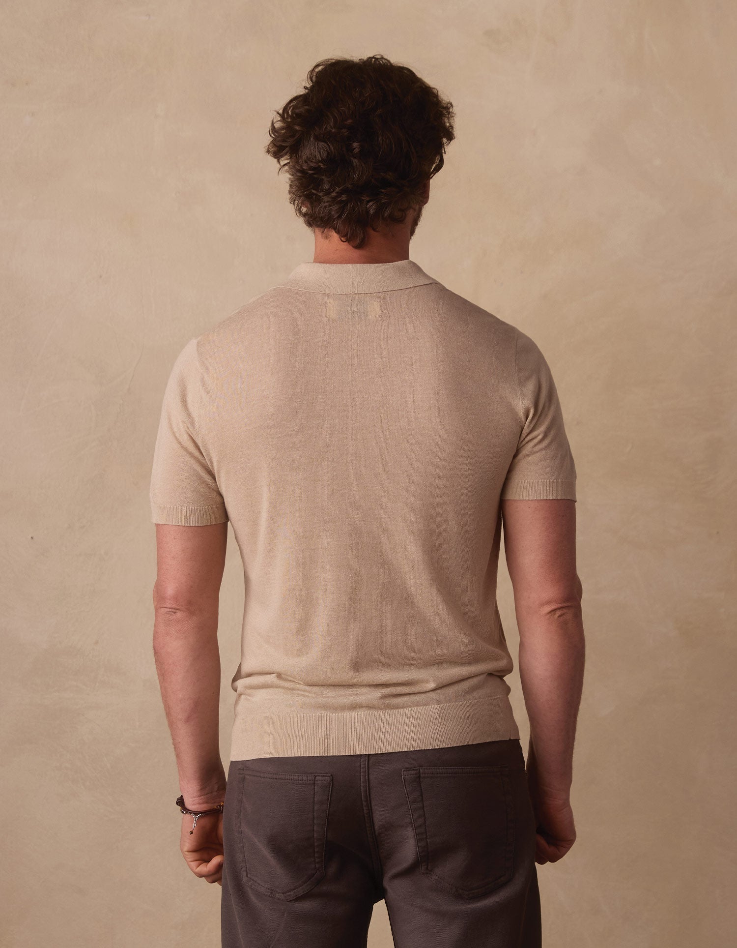 Summer Linen Blend Knit Polo Jute
