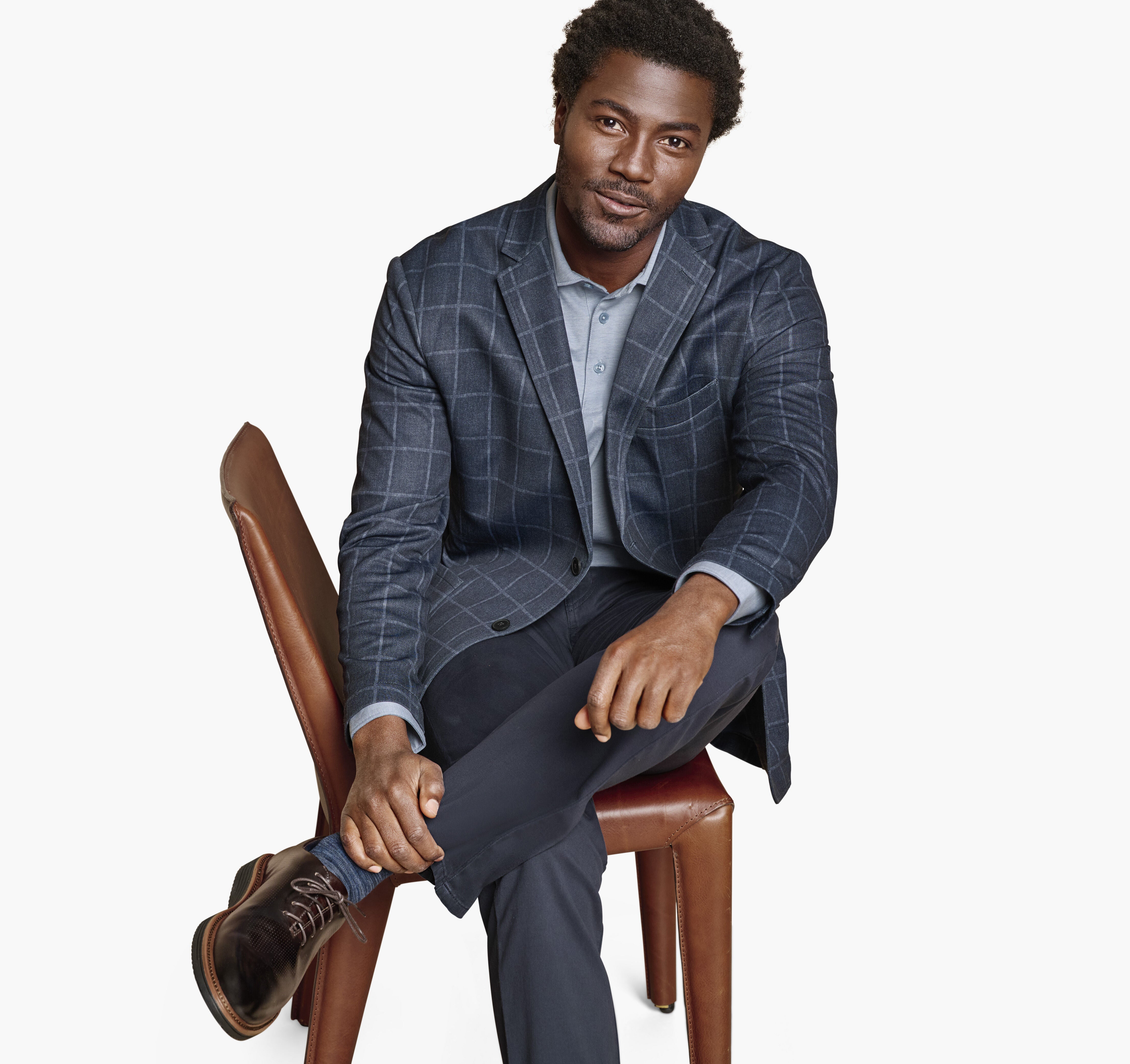 XC Flex Knit Blazer Navy Plaid