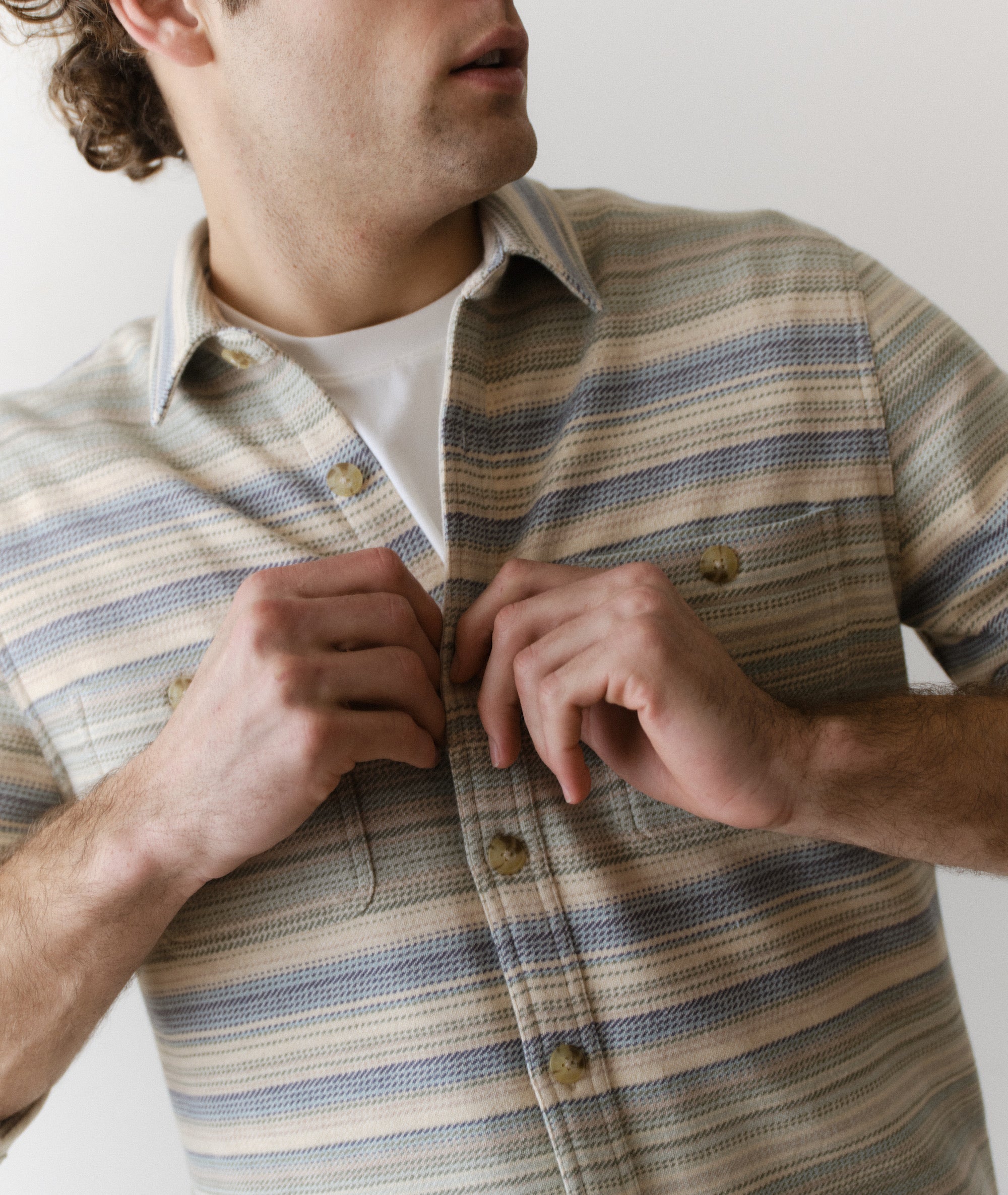 Pacifica Stretch Twill Overshirt Blue/Green Baja Stripe