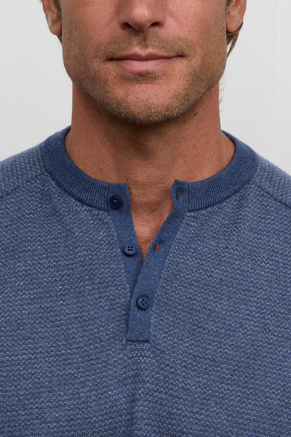 Two Tone Stitch Henley Denim