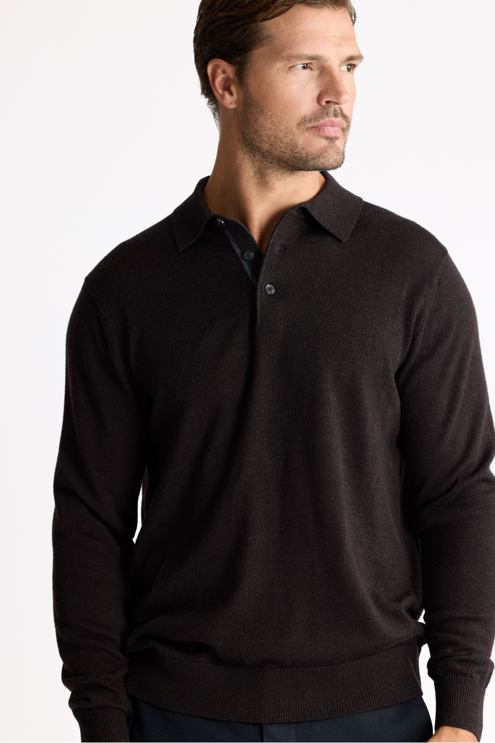 3 Button Merino Polo Espresso