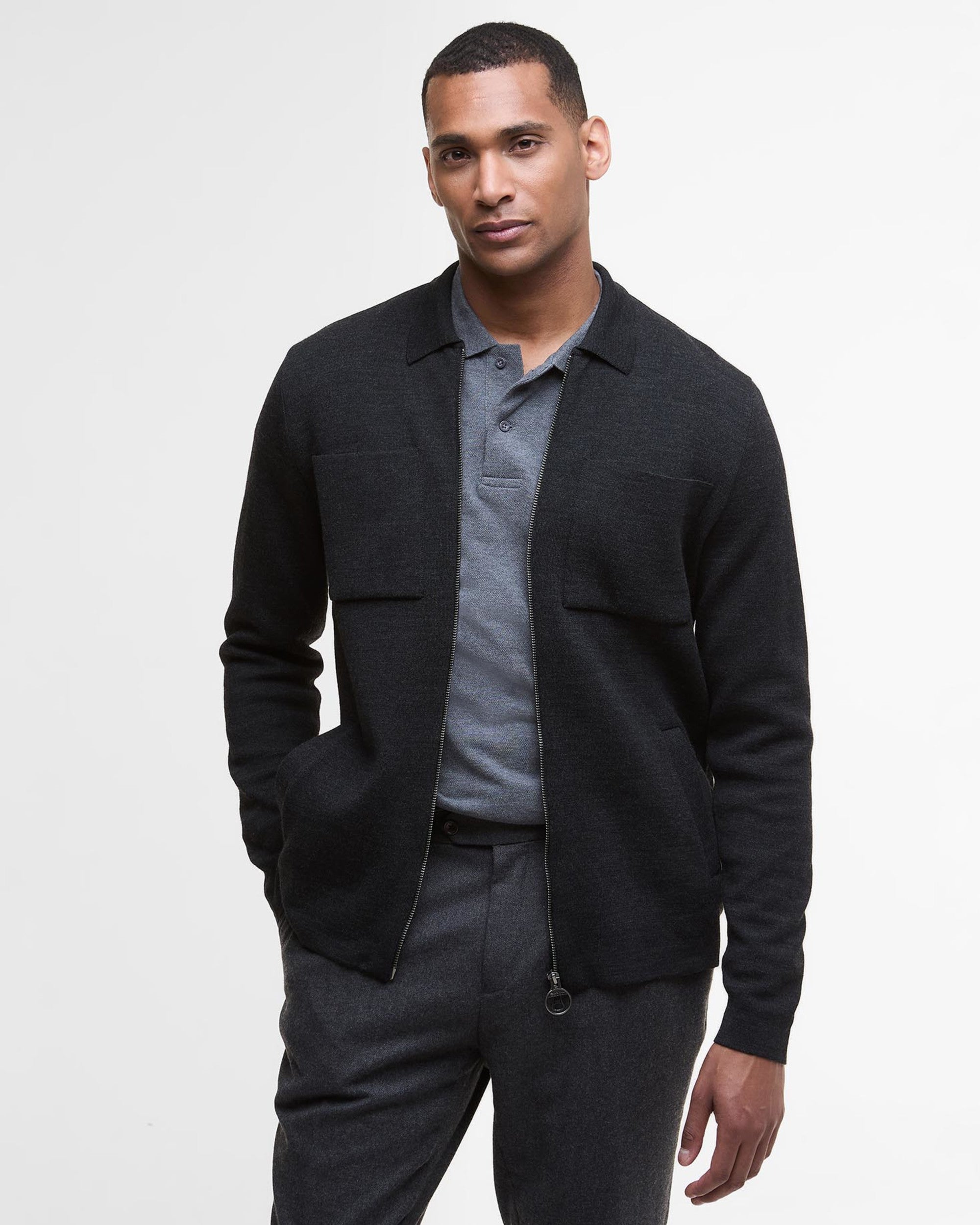 Croscombe Knitted Zip-Through Charcoal Marl