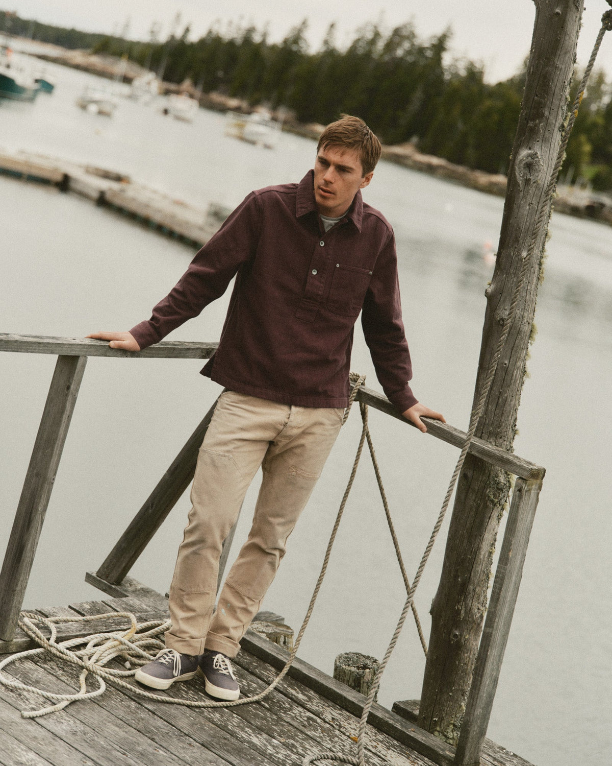 The Milton Denim Overshirt Burgundy Slub