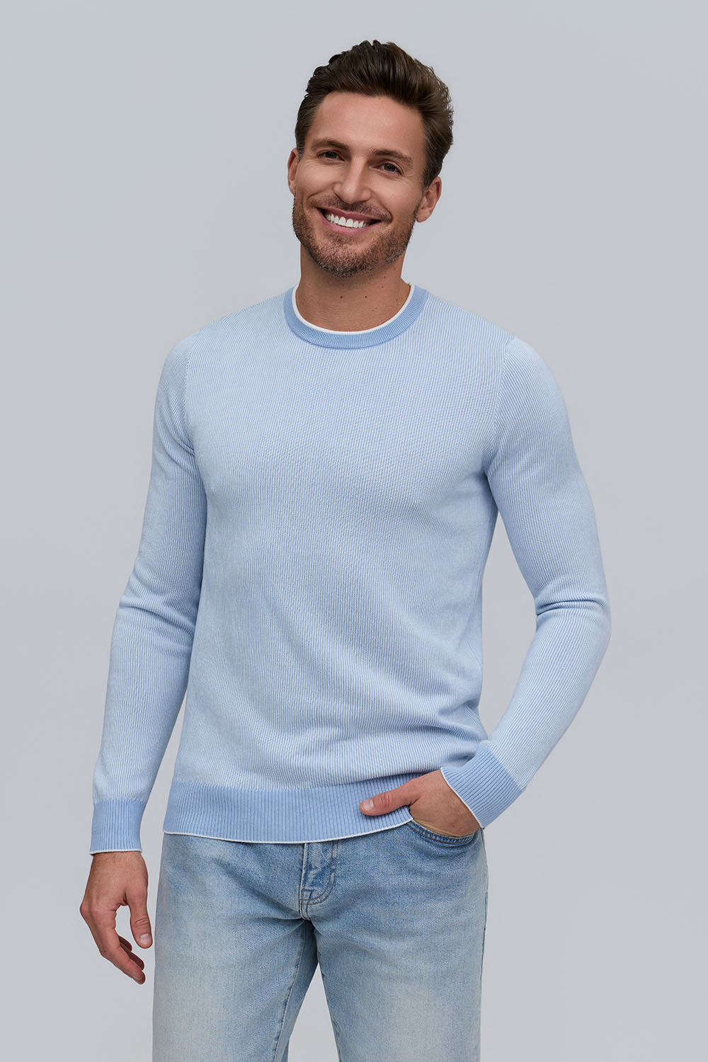 Cotton Modal Ribbed Crewneck Sky