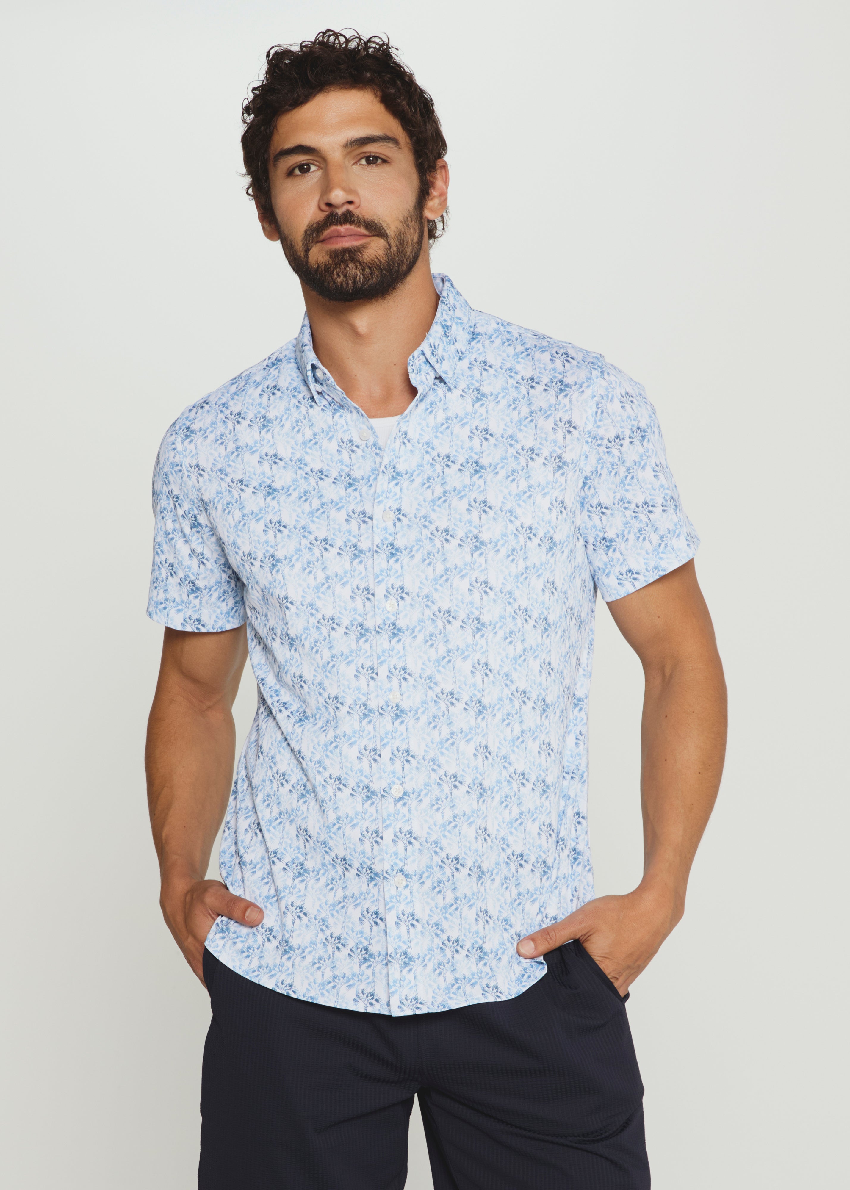 Palmline Short Sleeve Shirt Light Blue