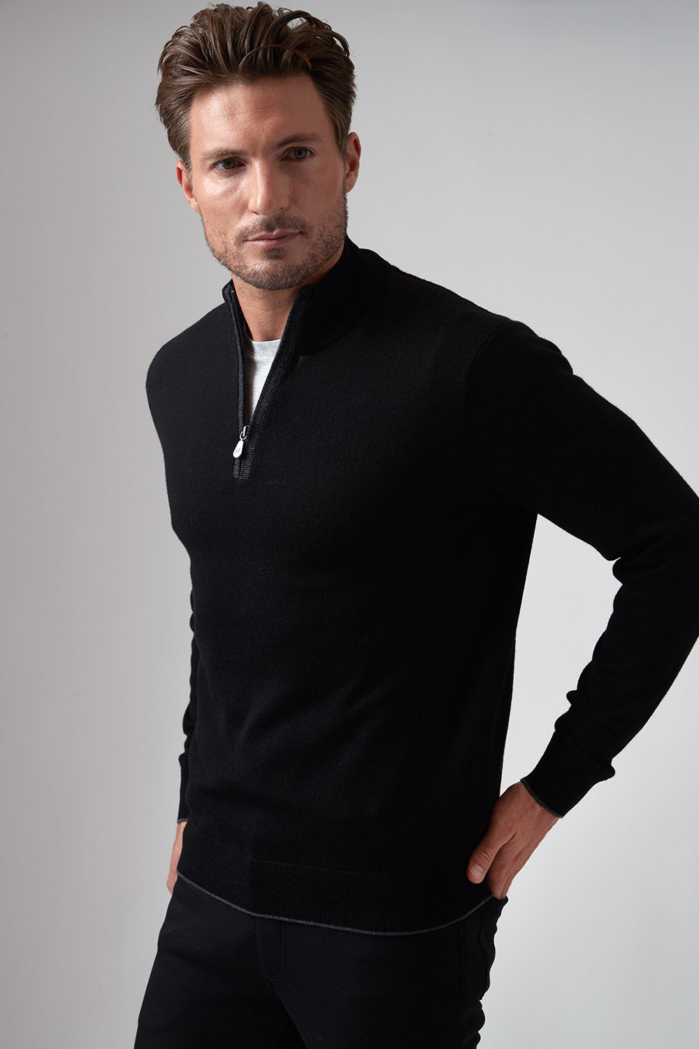 Long Sleeve 1/4 Zip Mock Neck Black