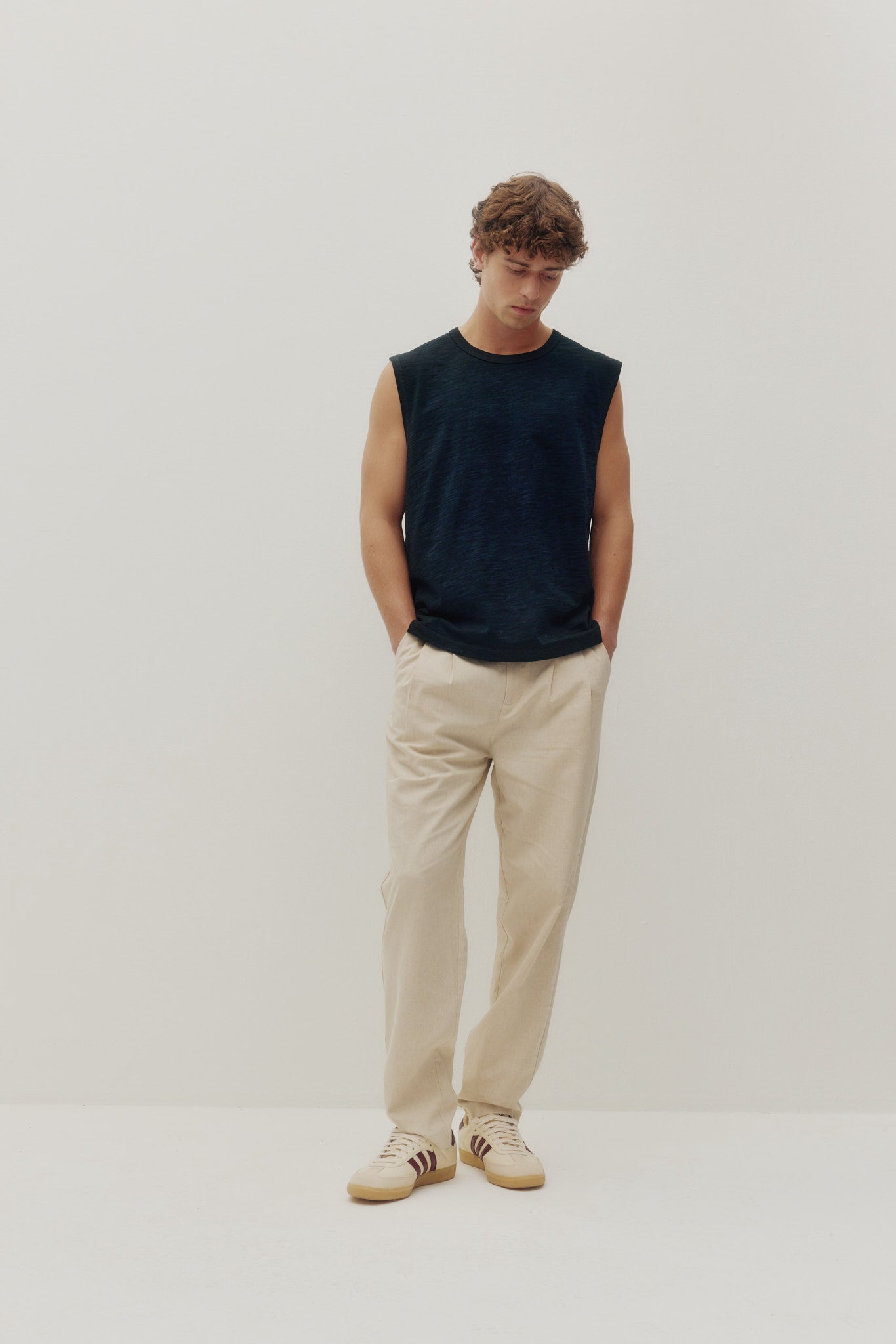 Linen Double Pleated Pants Natural