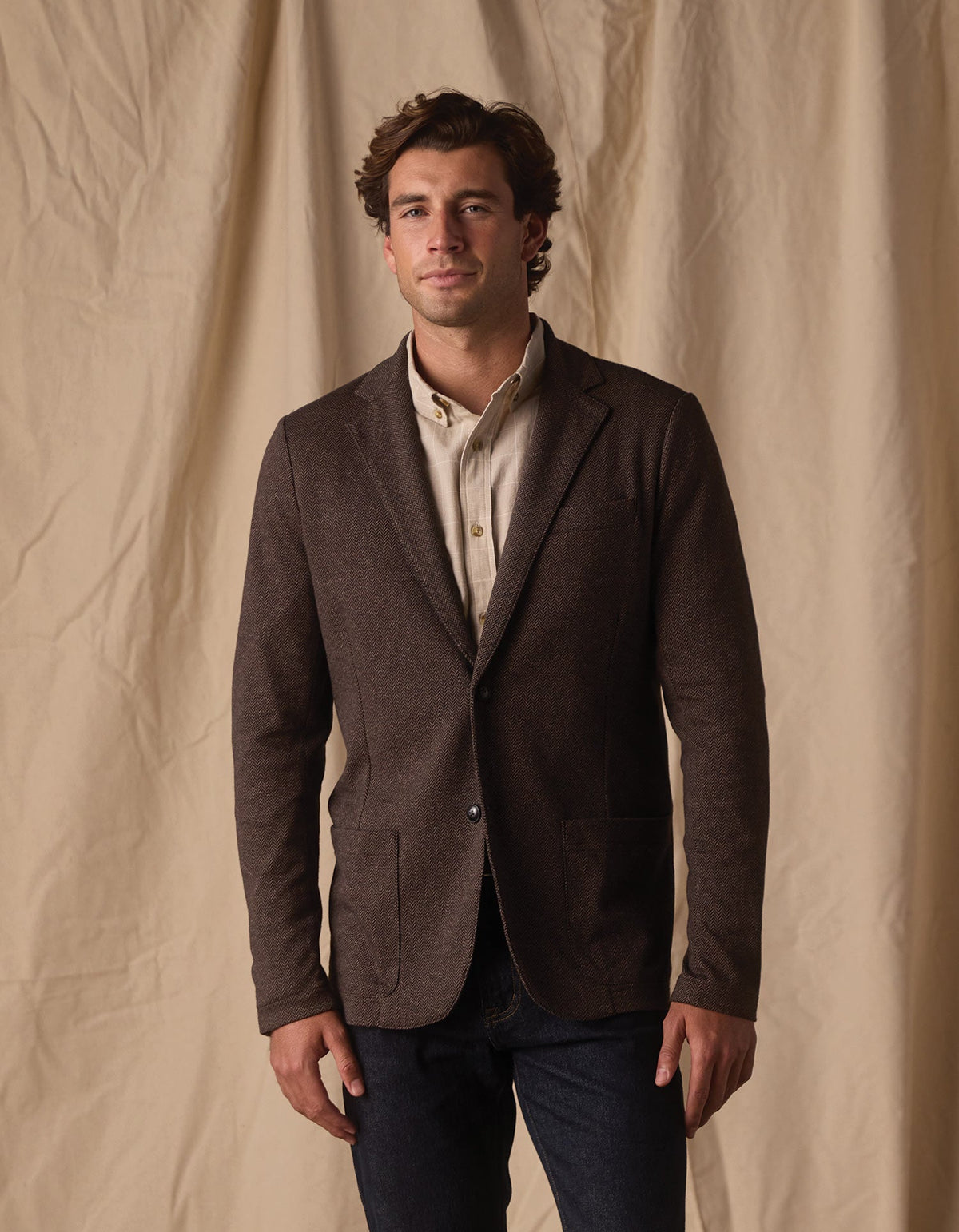 Stretch Knit Blazer Brown