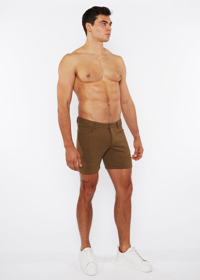 Jacquard Stretch Knit Jean Shorts Truffle Zigzag