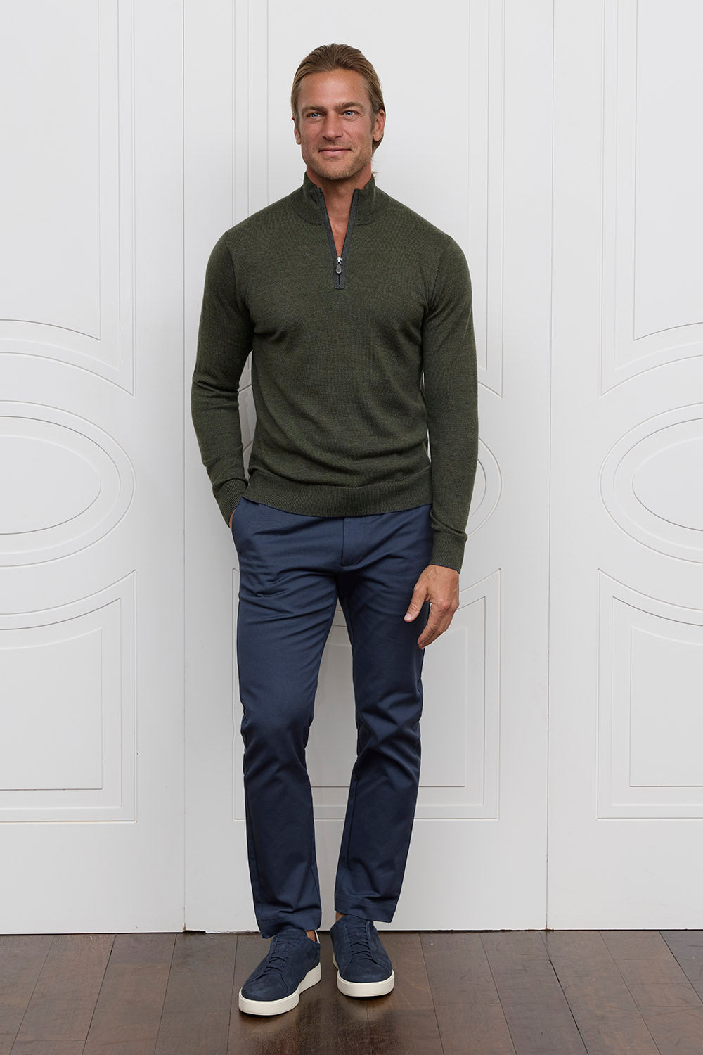 Long Sleeve 1/4 Zip Mock Neck Army