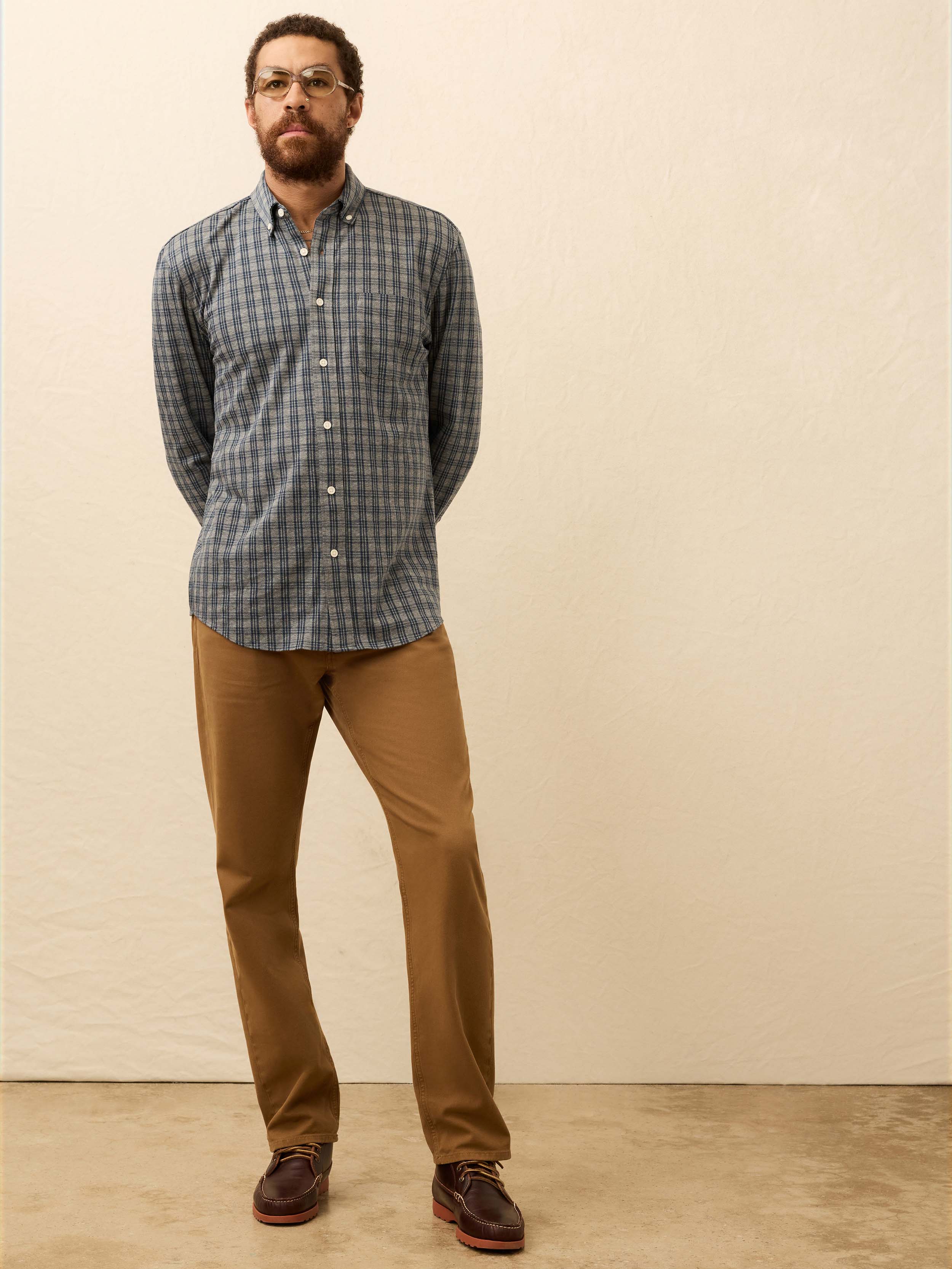 Coastline Knit Shirt Ocean Grey Check