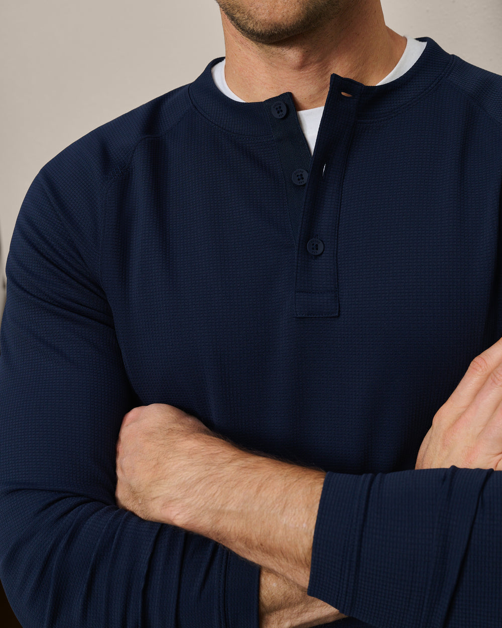 Waffle Tech Henley True Navy