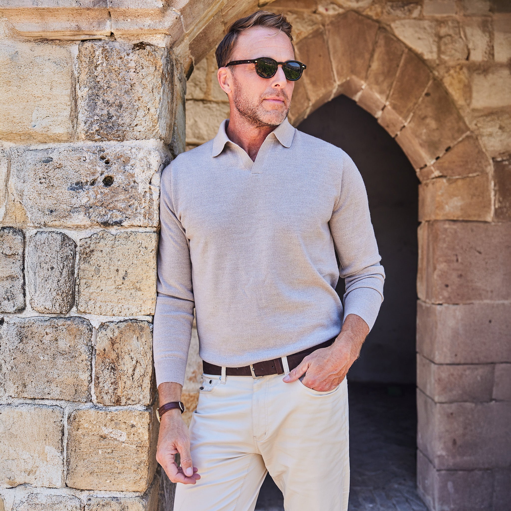 Bellagio Long Sleeve Polo Oatmeal