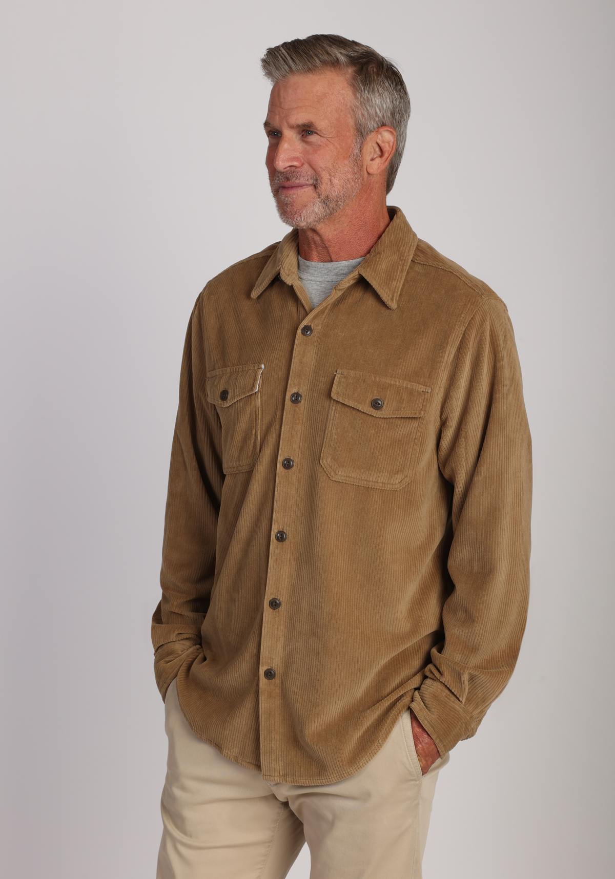 Stretch Ultra Soft Cord Shirt Khaki