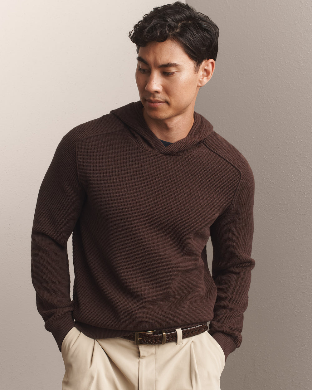 Fine Knit Sweater Hoodie Ember Brown Heather