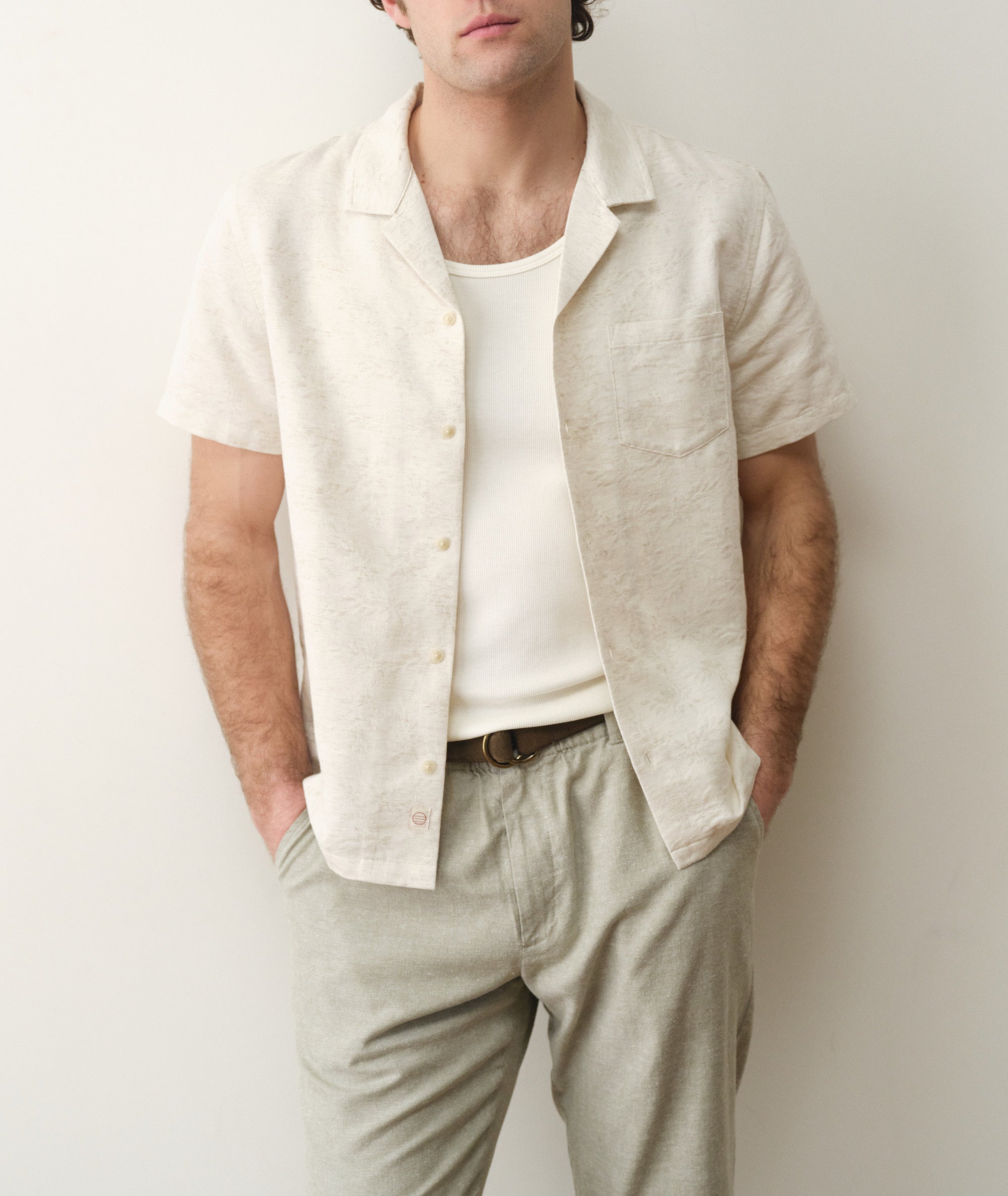 Jacquard Short Sleeve Resort Shirt Natural/Tan