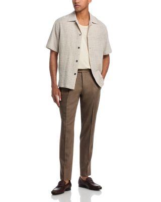 Linen Camp Shirt in Mini Textured Check Morel Multi