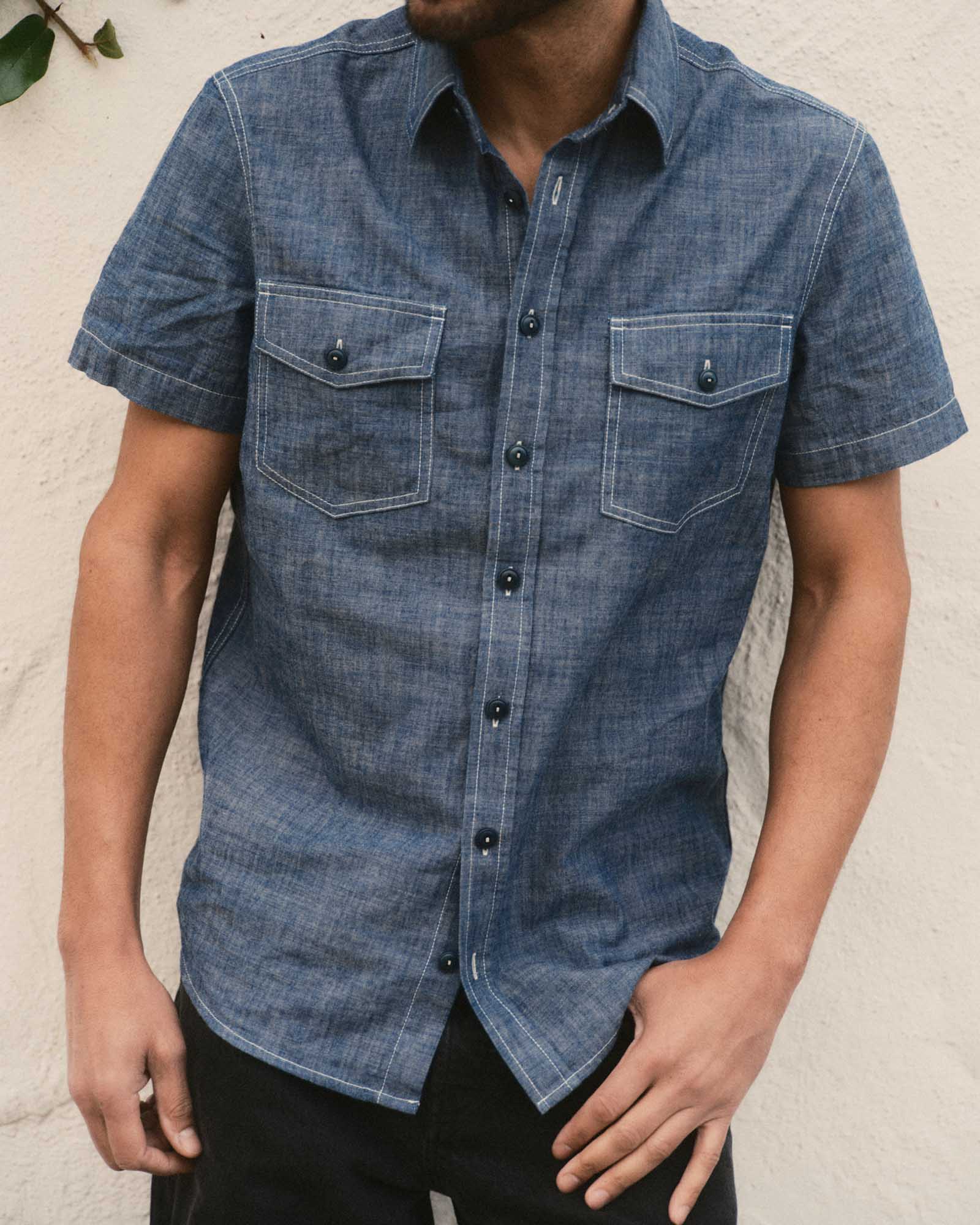 The Short Sleeve Crew Shirt Washed Indigo Chambray