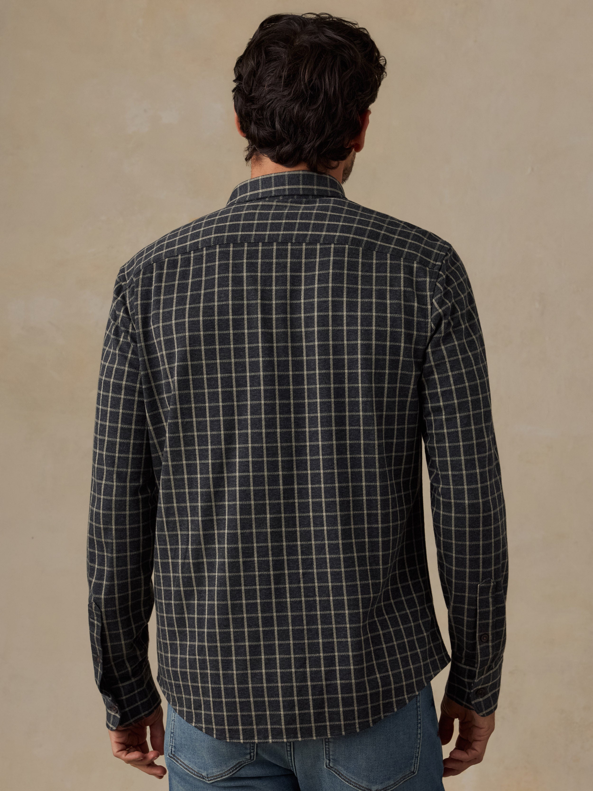 Coastline Knit Shirt Charcoal Sage Check