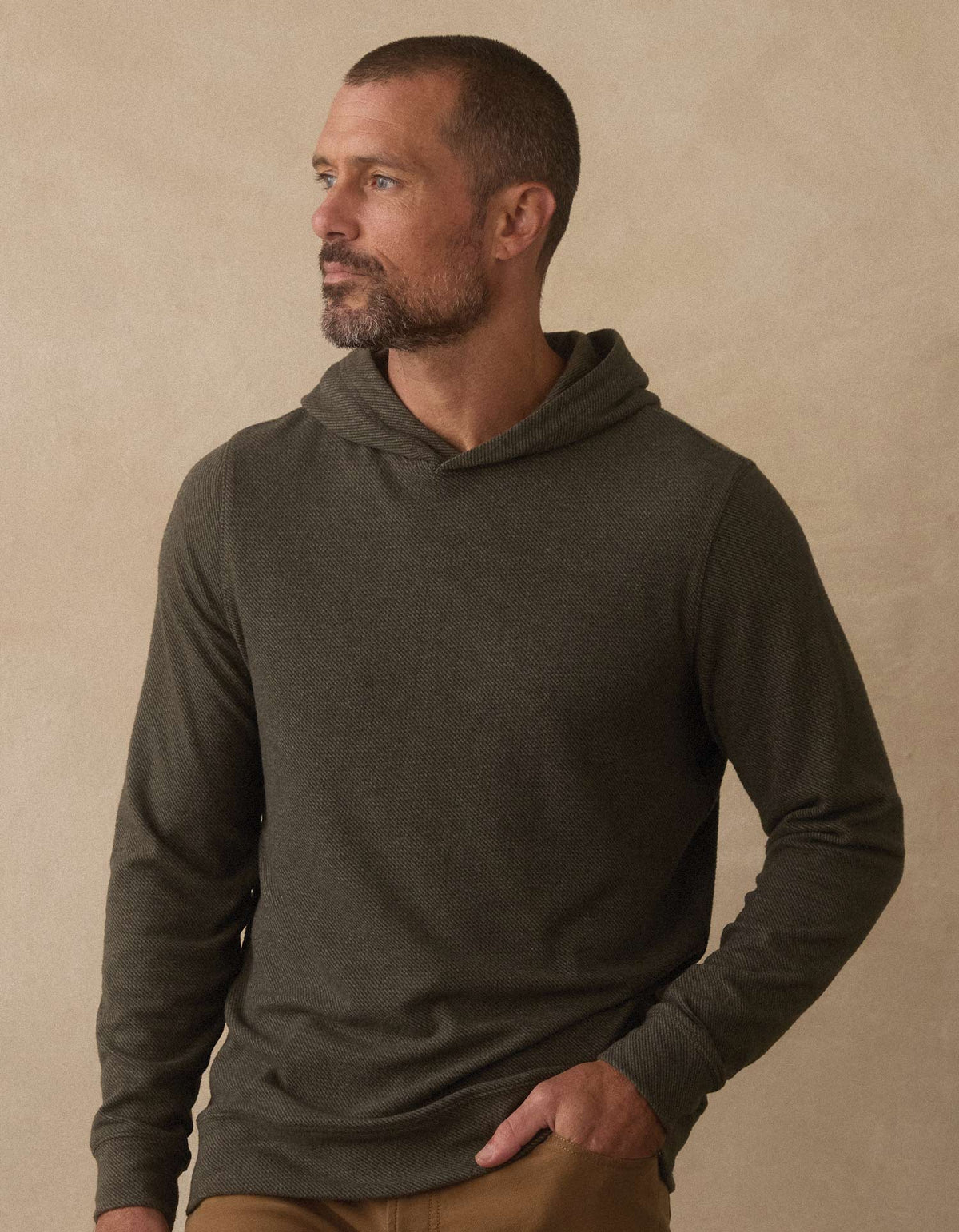 Brushed Textured Knit Hoodie Dark Forest
