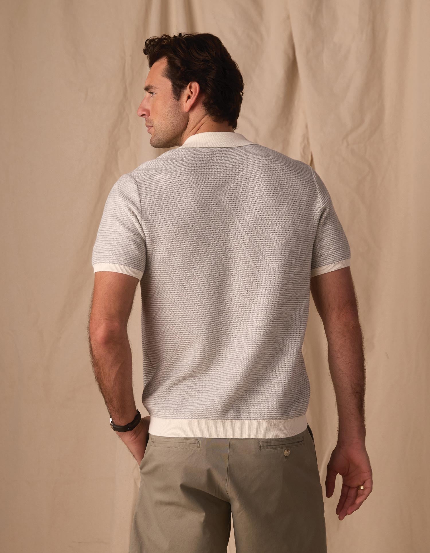 Robles Birdseye Knit Camp Shirt Cream/Grey