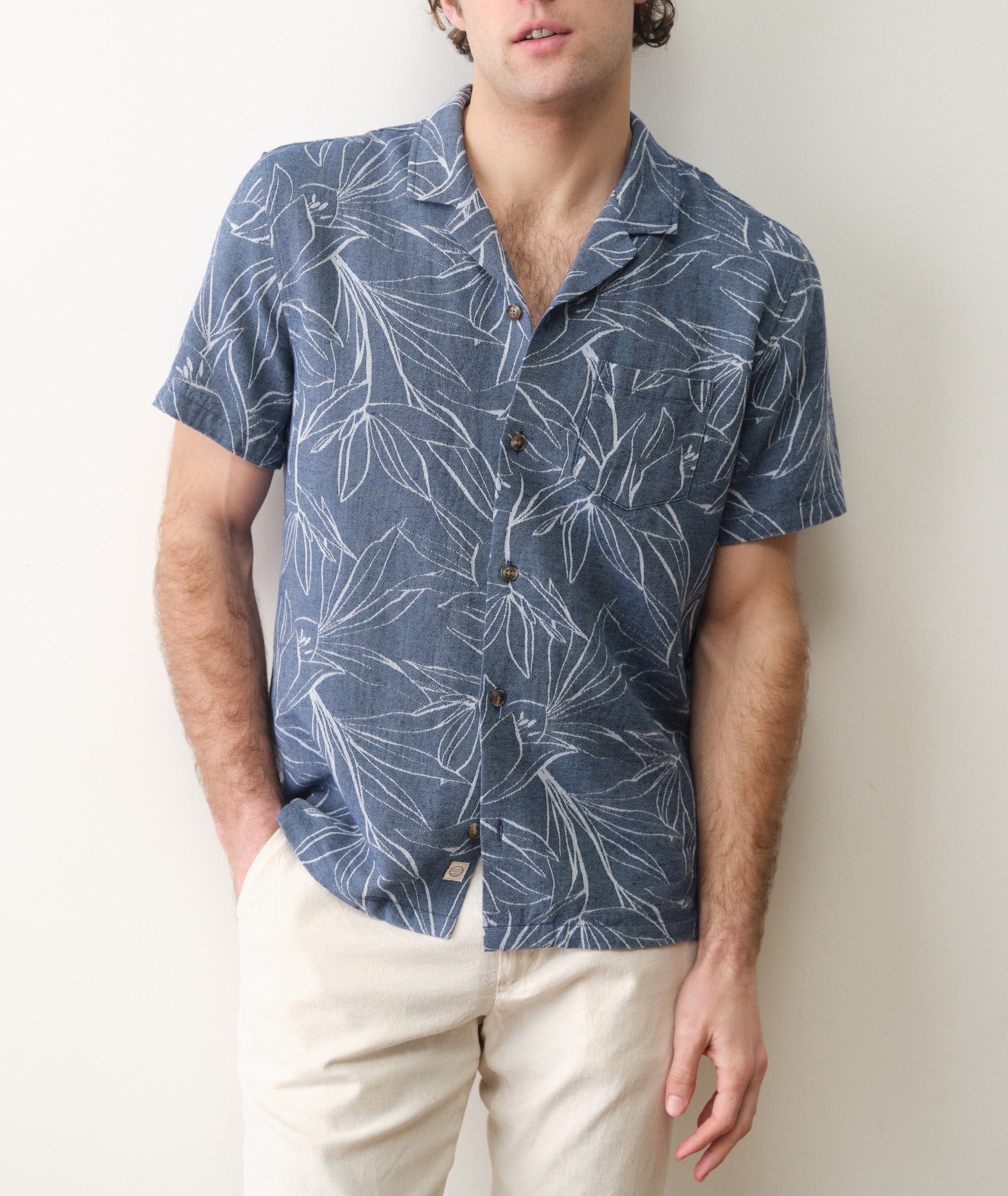 Jacquard Short Sleeve Resort Shirt Blue Floral