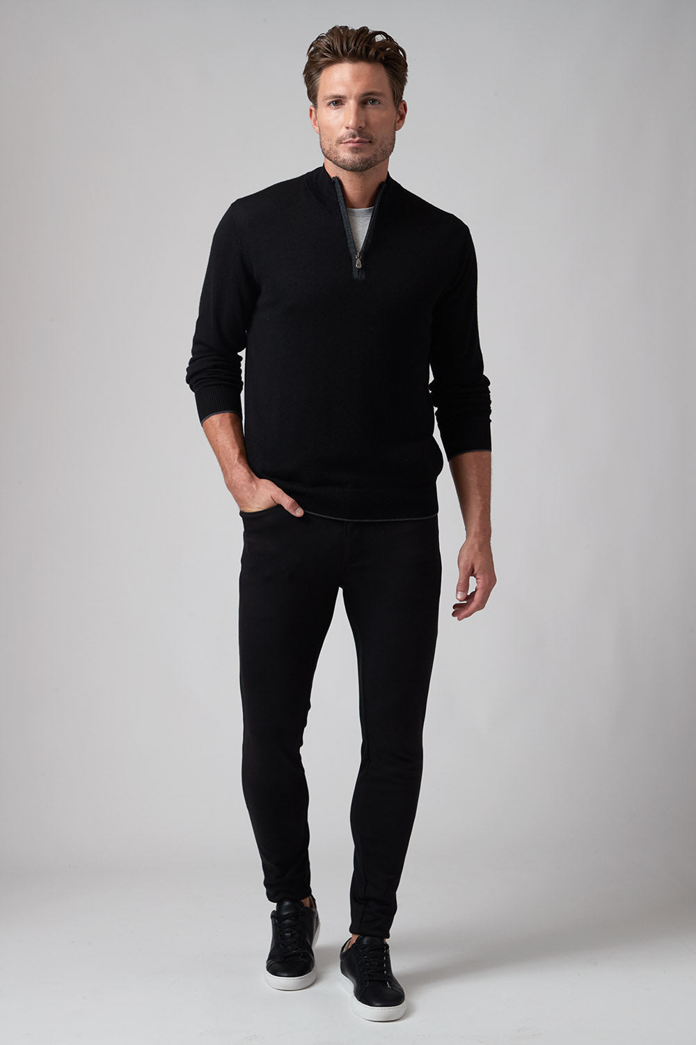 Long Sleeve 1/4 Zip Mock Neck Black