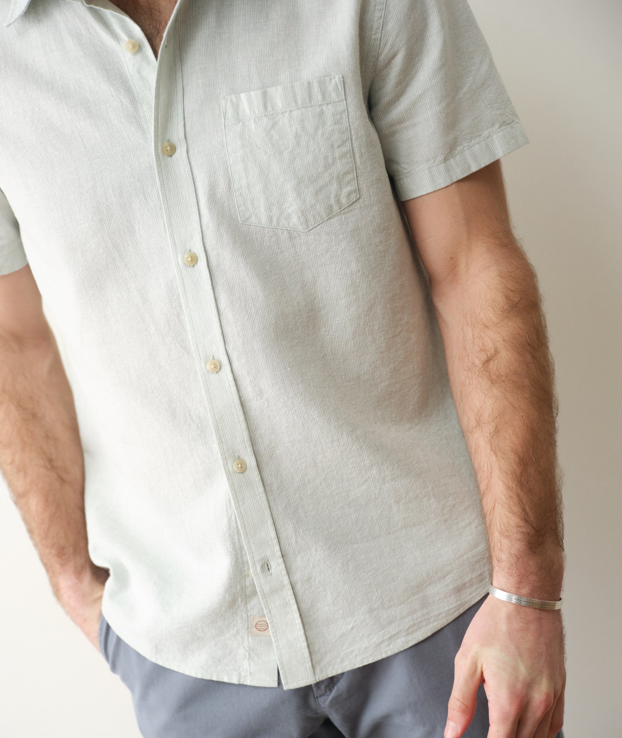 Better-Than-Linen Short Sleeve Shirt Iceberg Stripe