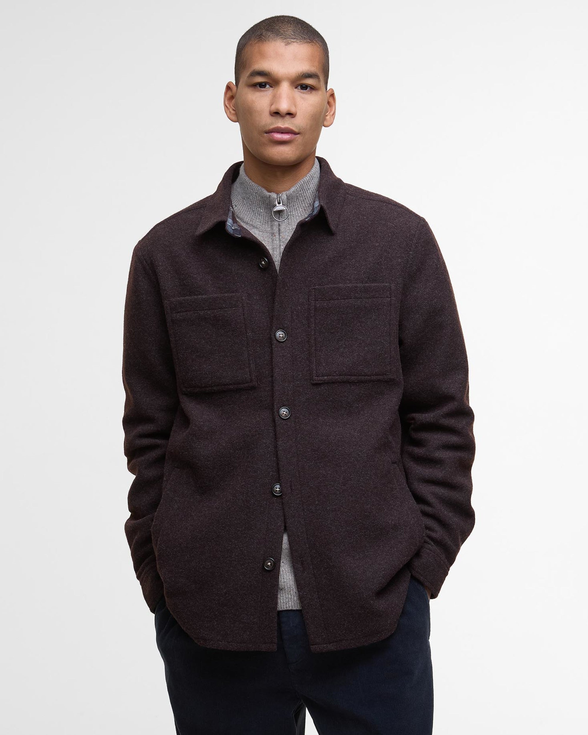 Marlow Tailored Wool Blend Overshirt Dark Oak