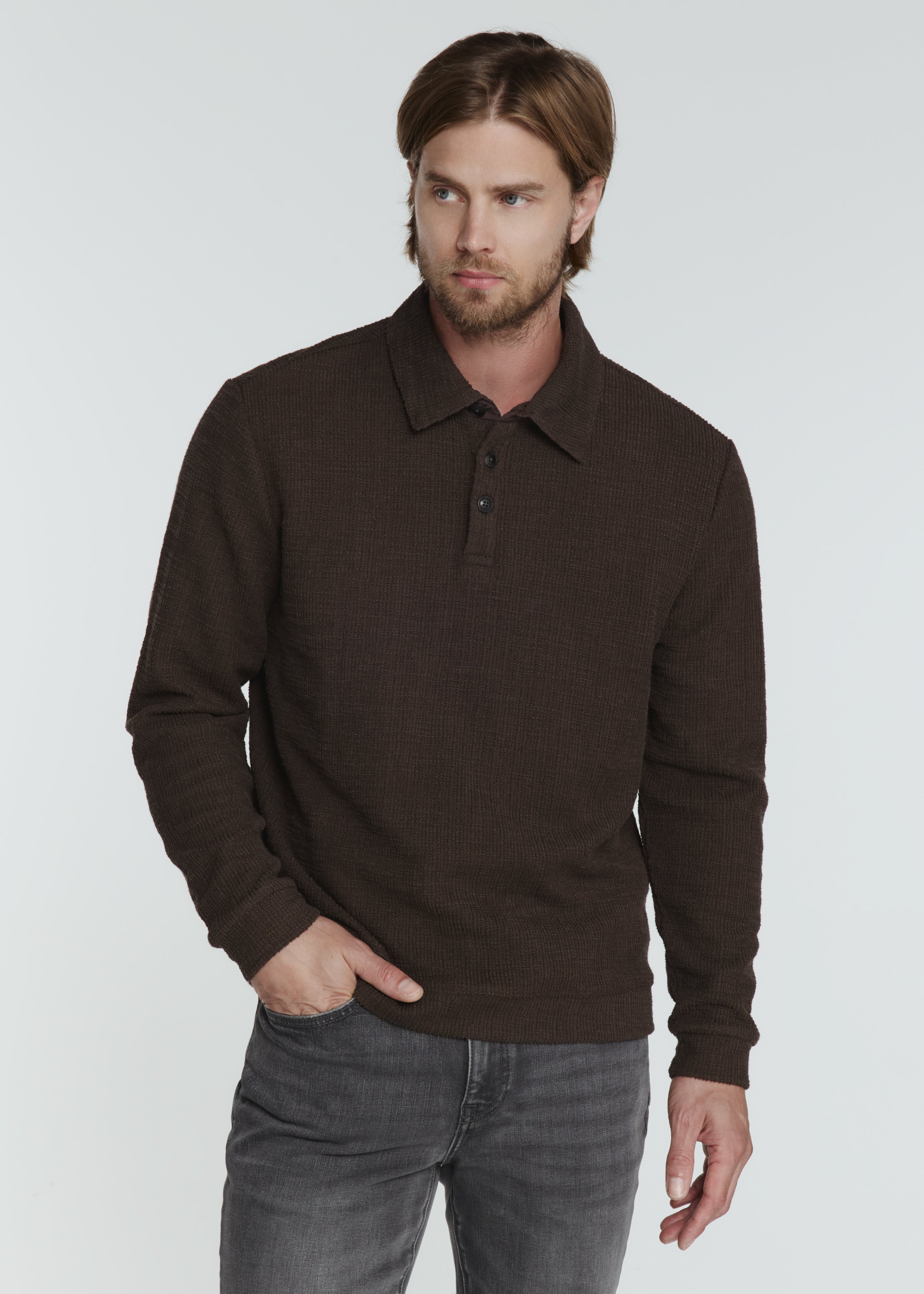 Monterey Textured L/S Polo Bark