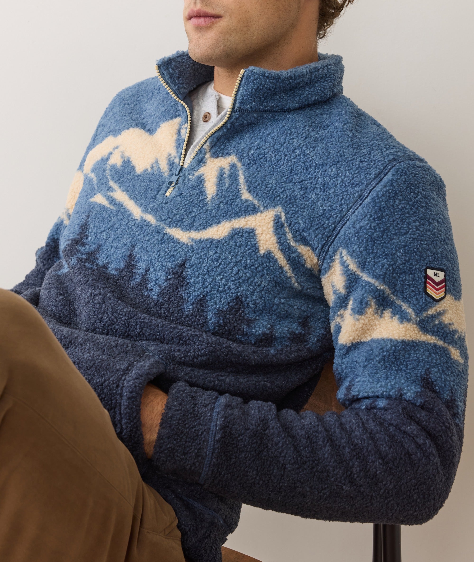 Novelty Sherpa Pullover Blue Mountain Scene