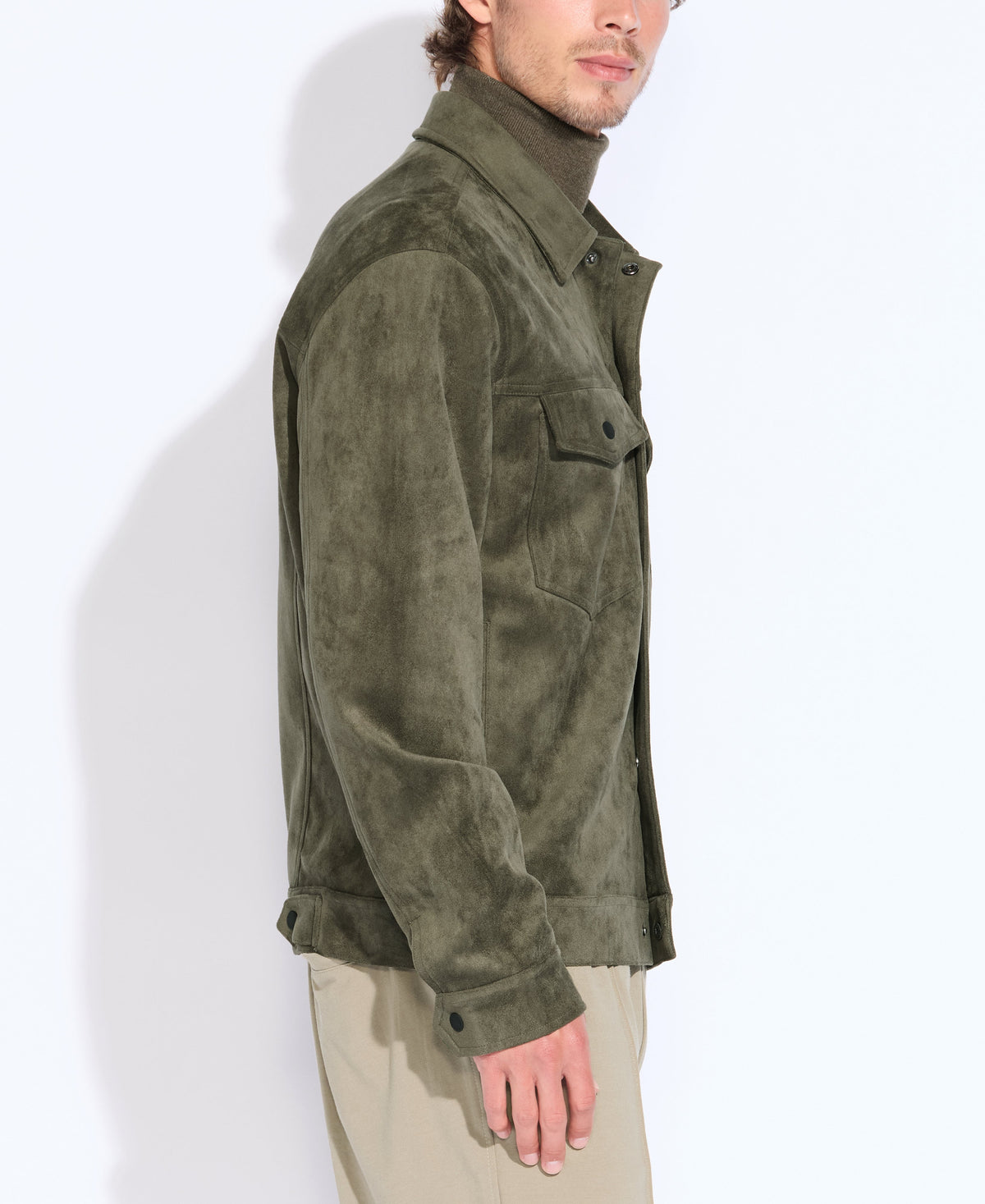 Teton Faux Suede Trucker Jacket Dark Olive