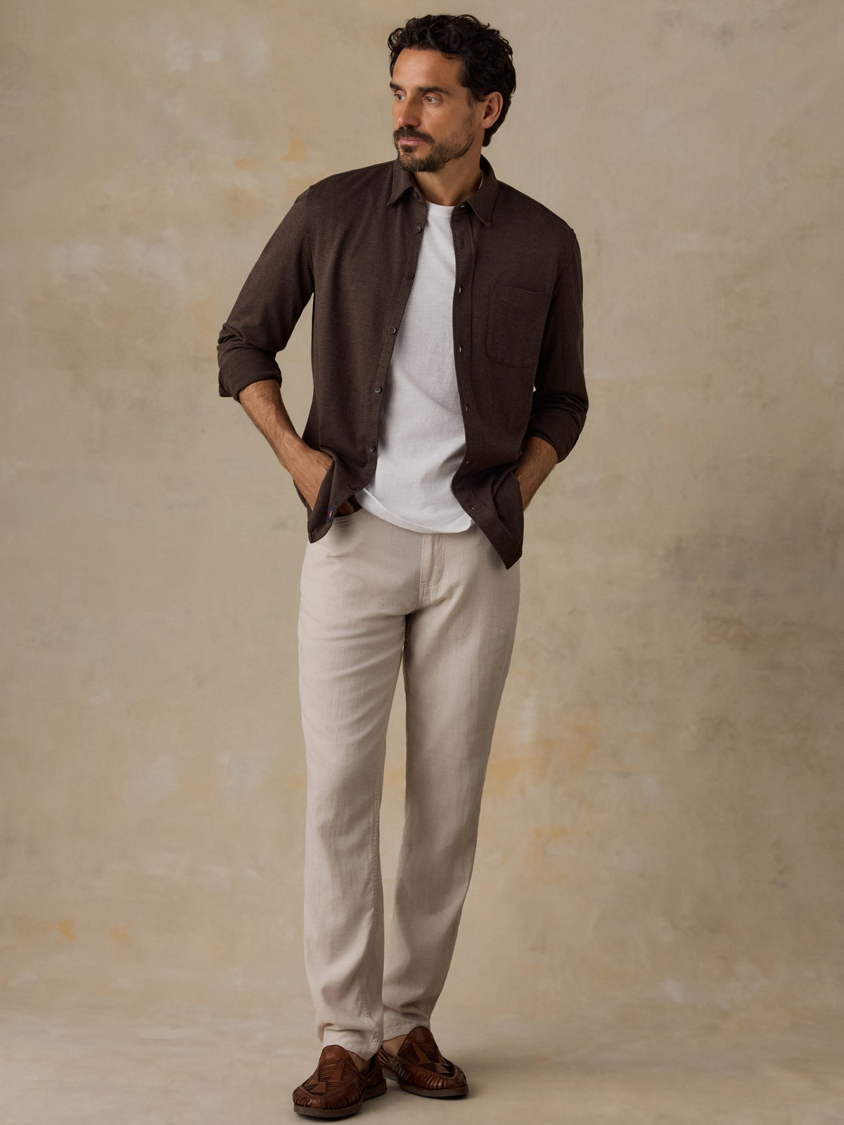 Coastline Knit Shirt Brown Road Twill