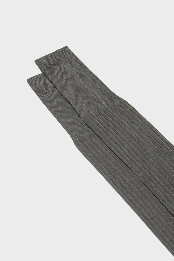 Cotton Ribbed Mid-Calf Sock Anthracite-Ice