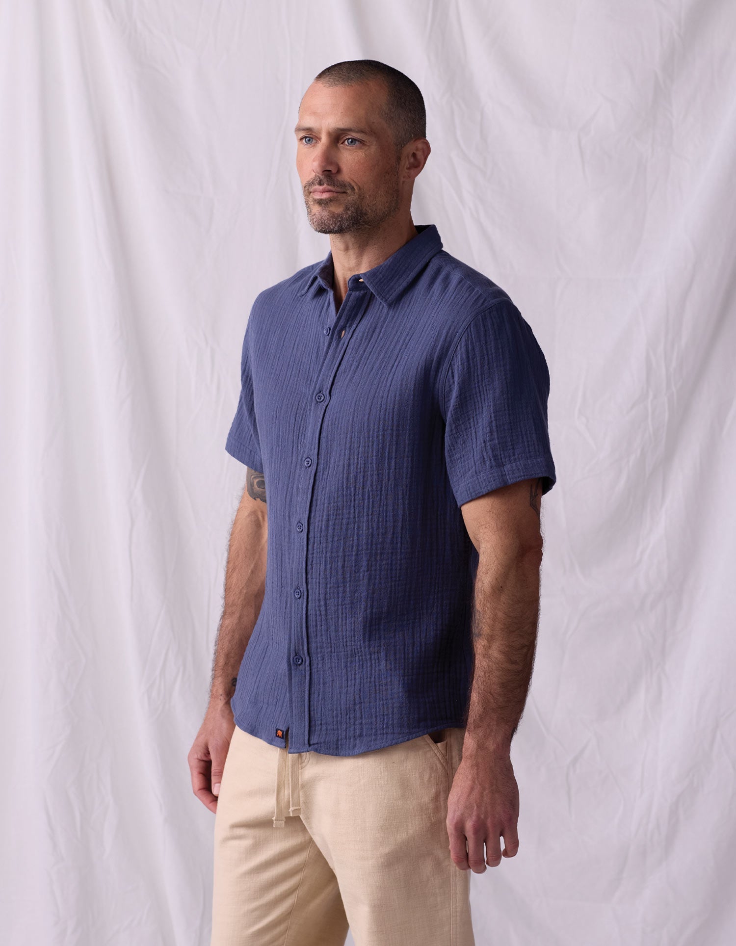 Kalo Short Sleeve Button Up Vintage Blue