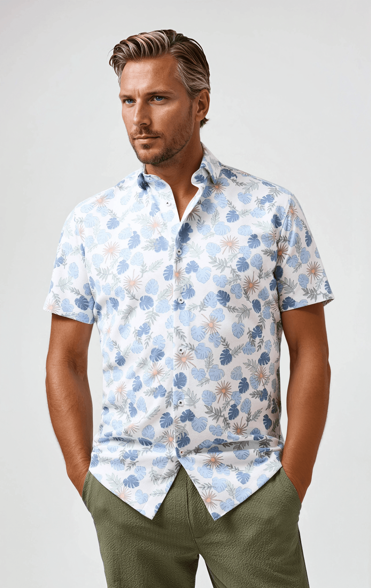 Tech Pique Resort Print Shirt White