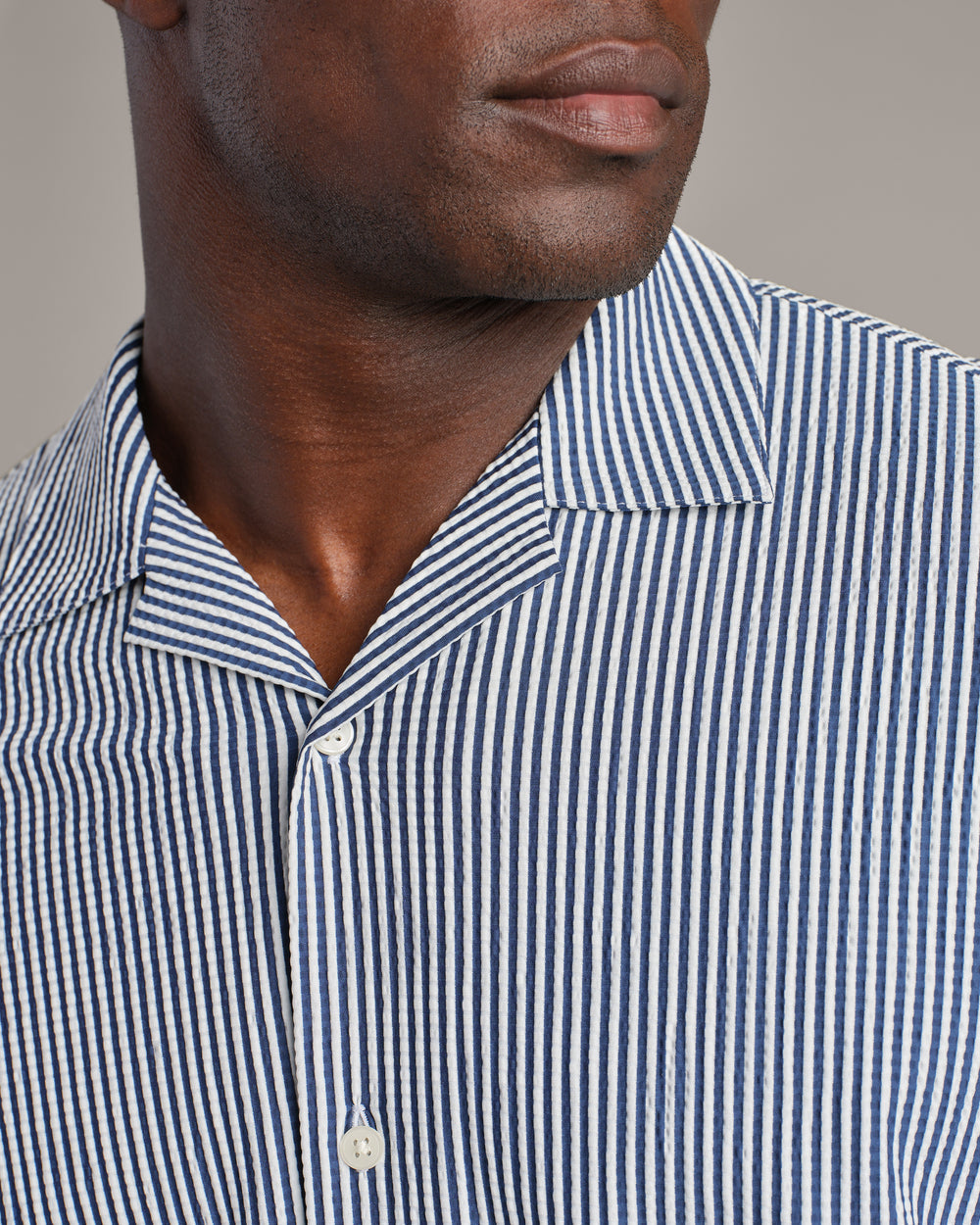 Commuter Seersucker Camp Shirt Navy Stripe