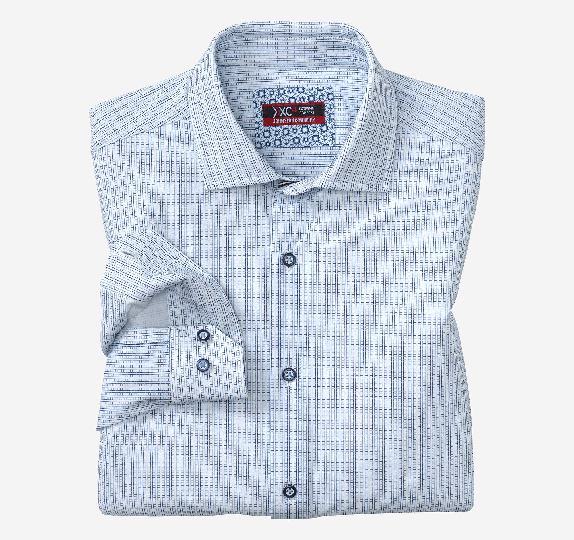 XC+ Motion Dress Knit Shirt White/Navy Grid