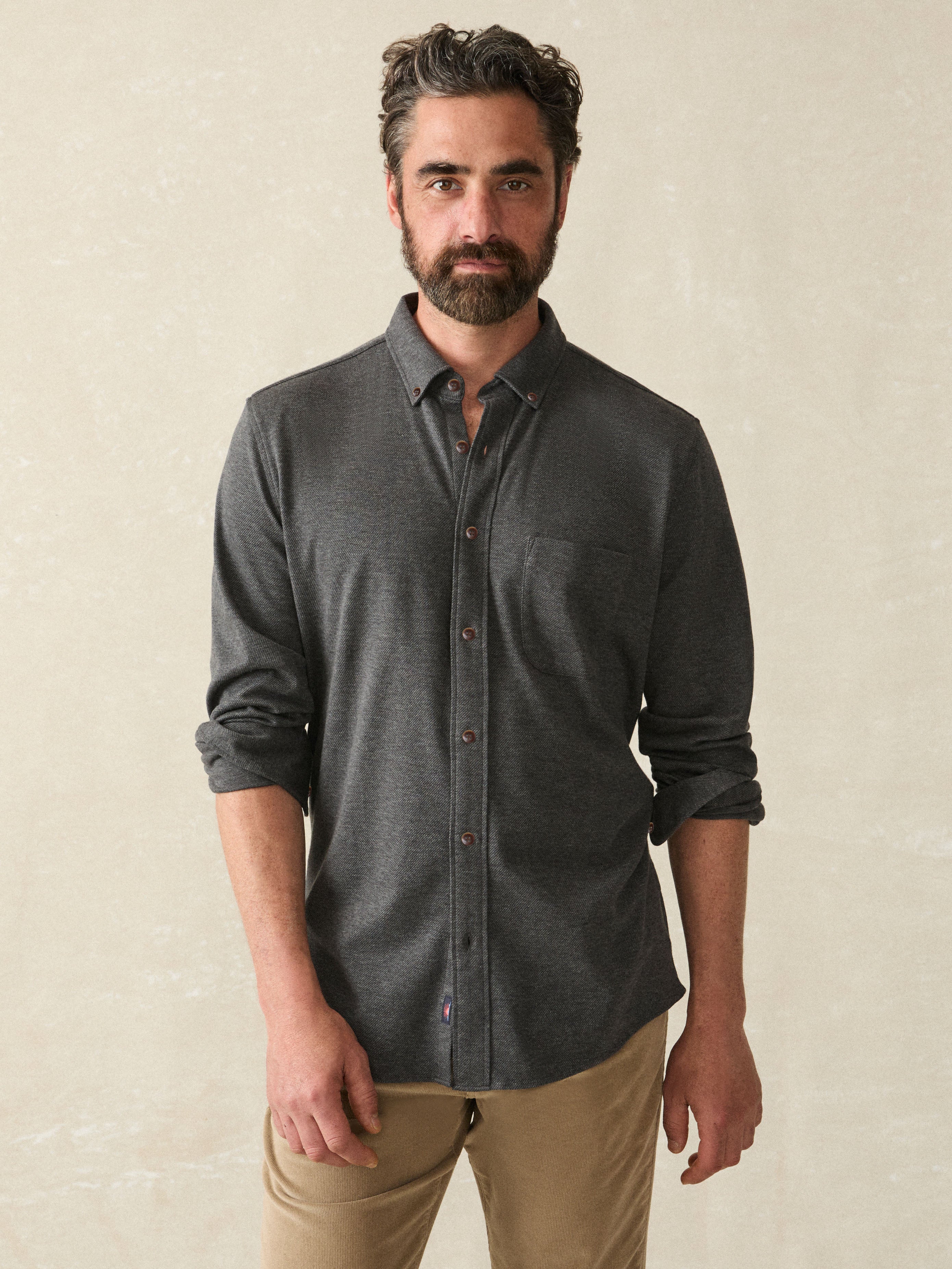Coastline Knit Shirt Charcoal Heather Twill