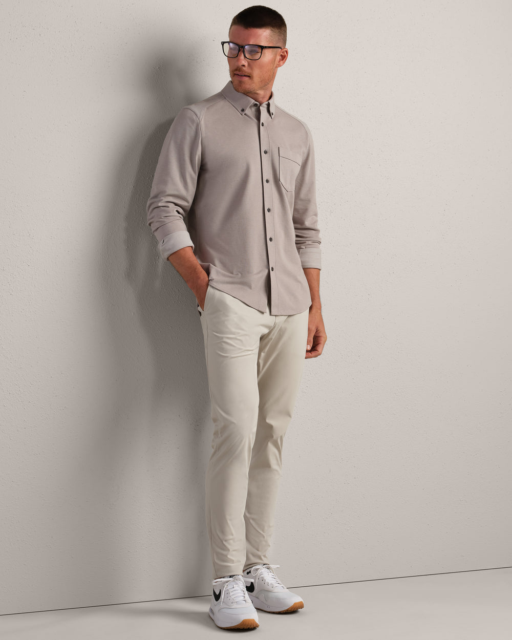 Effortless Oxford Button Down Foggy Taupe Heather