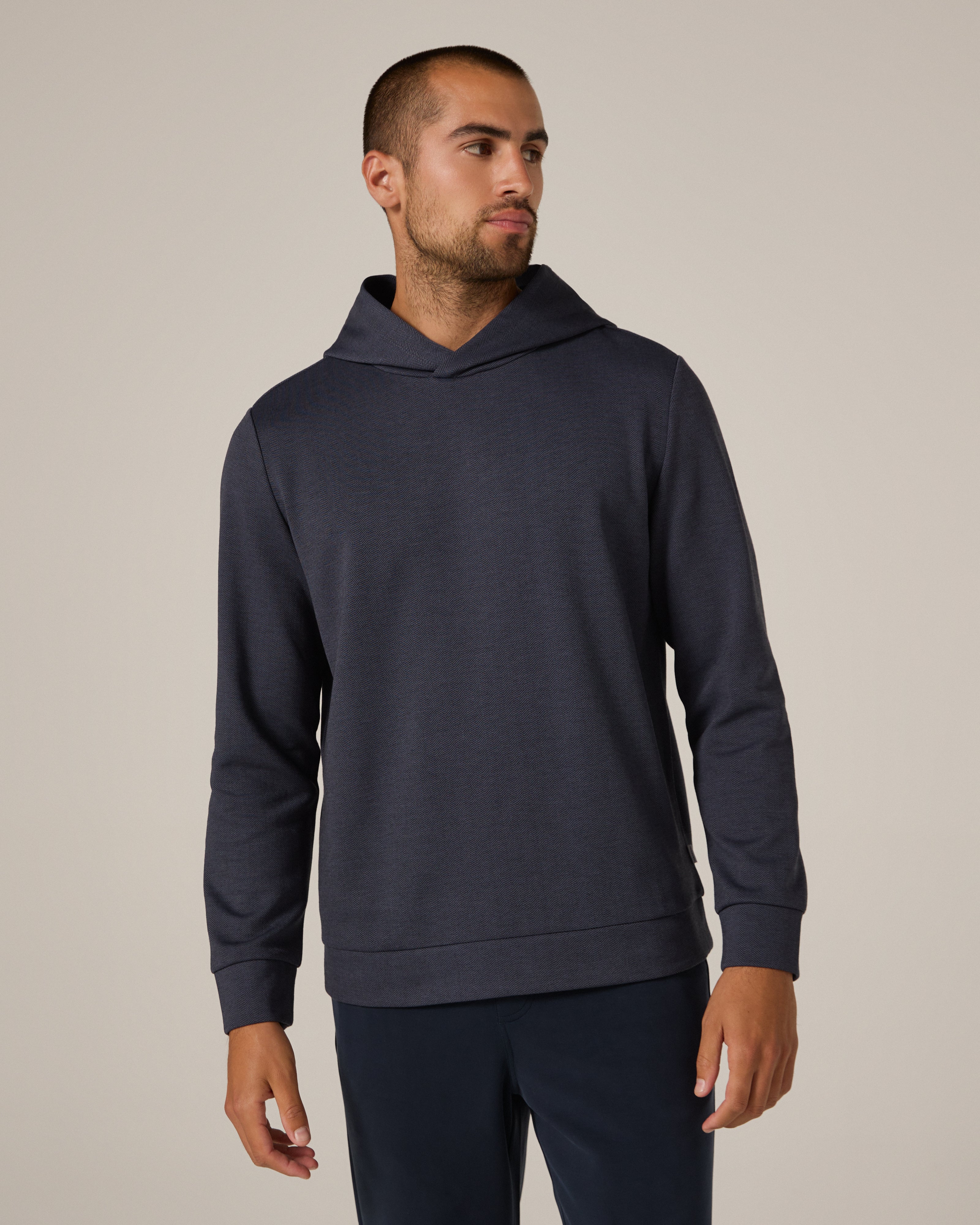 Roarke Herringbone Hoodie Navy