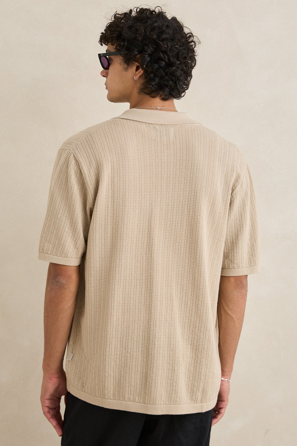 Textured Knit Short Sleeve Shirt Stone