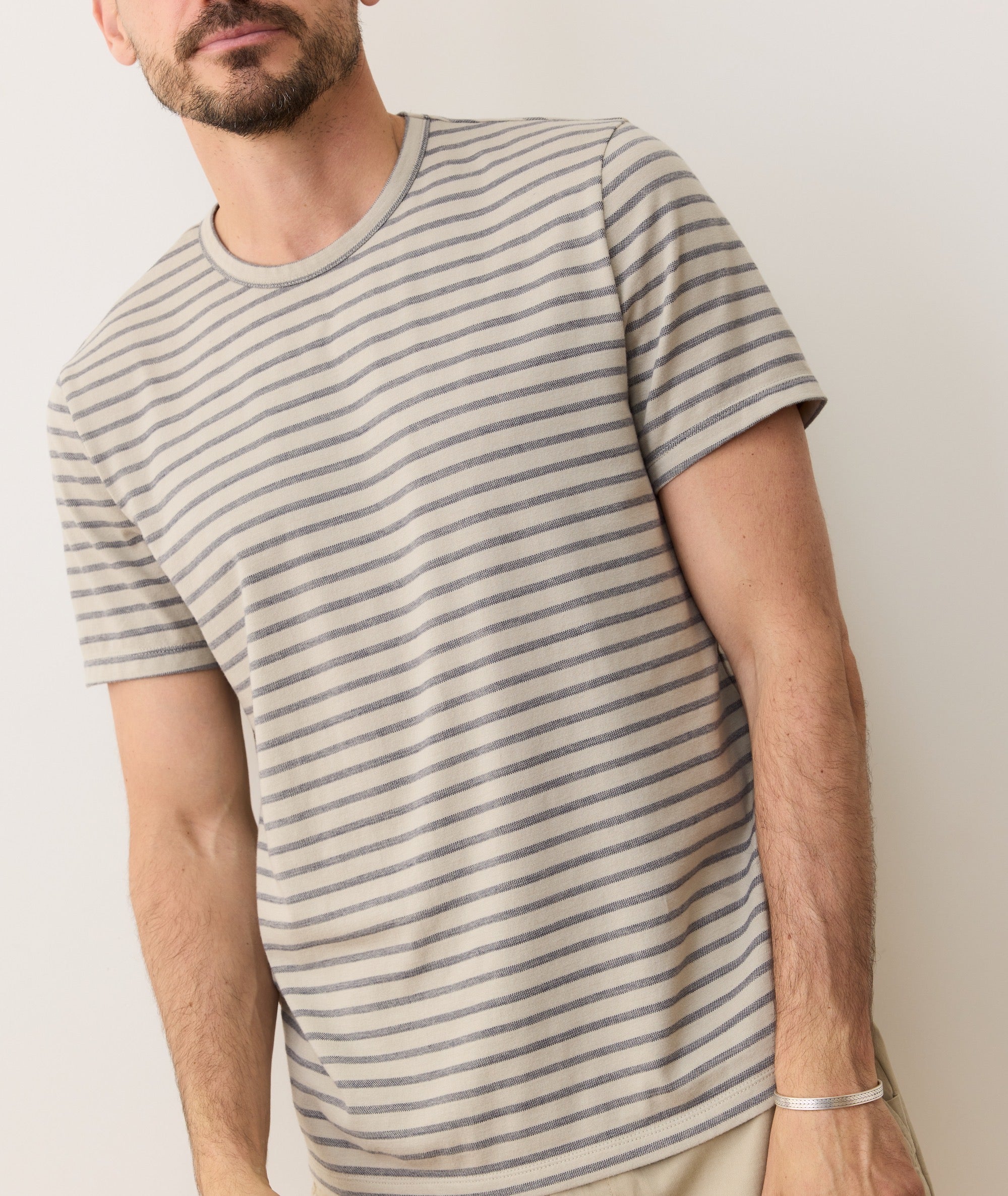 Signature Jacquard Crew Tee Abbey Stone/India Ink